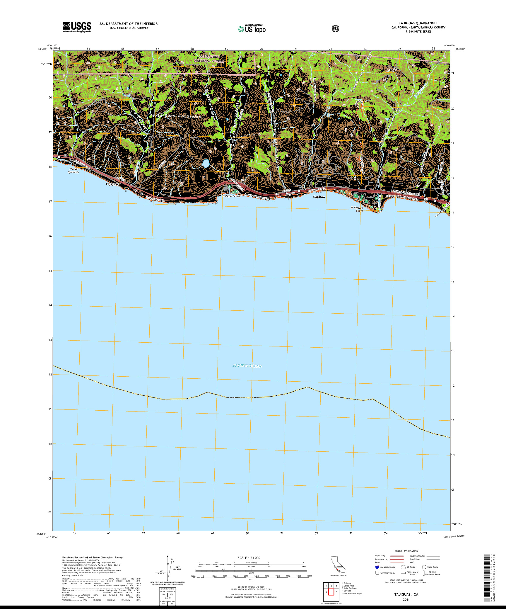 US TOPO 7.5-MINUTE MAP FOR TAJIGUAS, CA