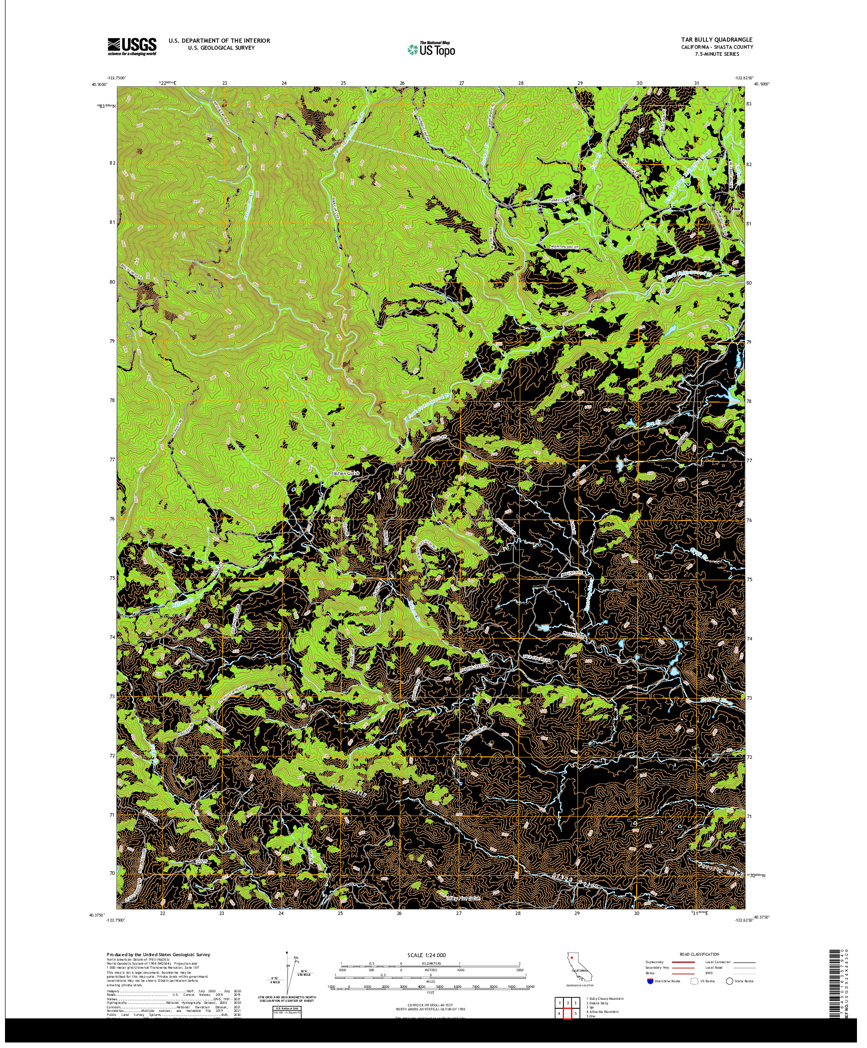 US TOPO 7.5-MINUTE MAP FOR TAR BULLY, CA