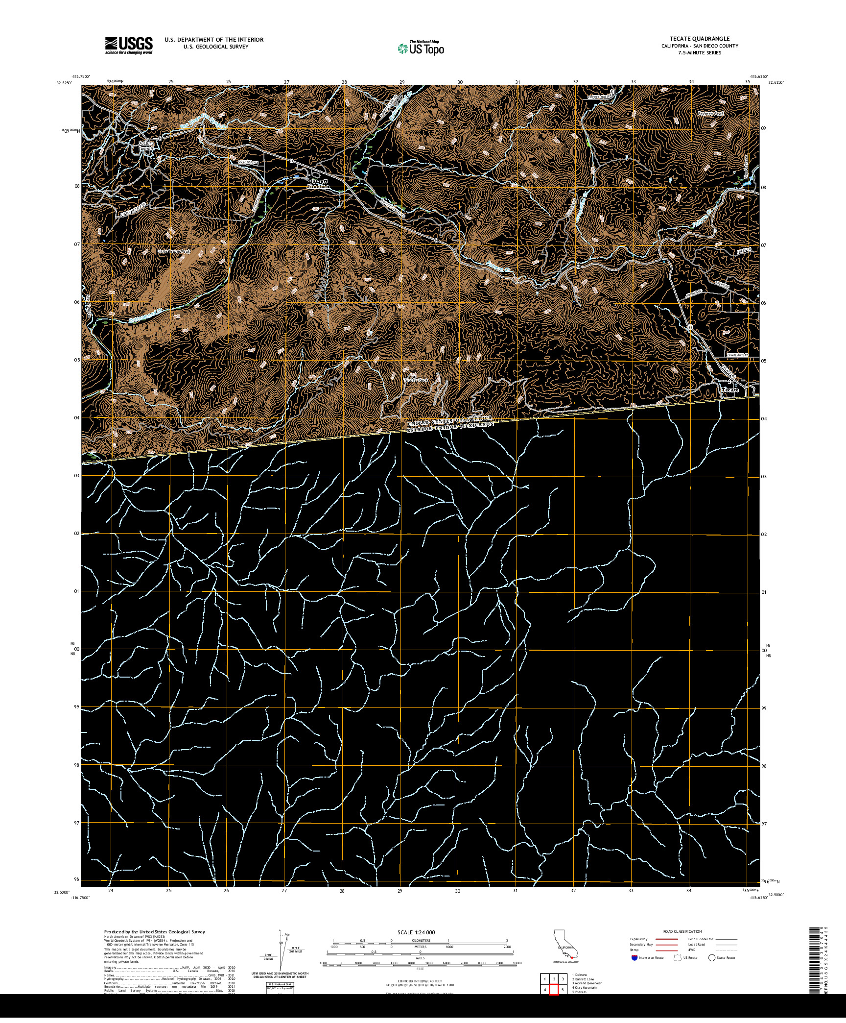 US TOPO 7.5-MINUTE MAP FOR TECATE, CA,BCN