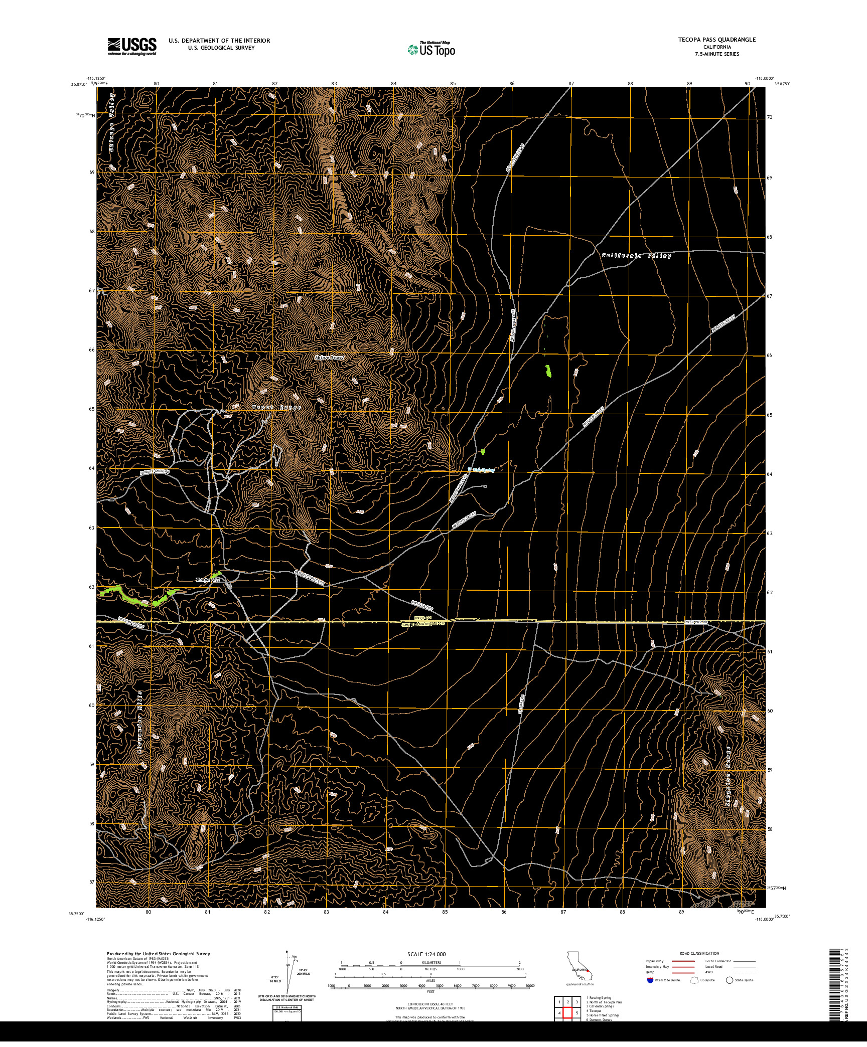 US TOPO 7.5-MINUTE MAP FOR TECOPA PASS, CA