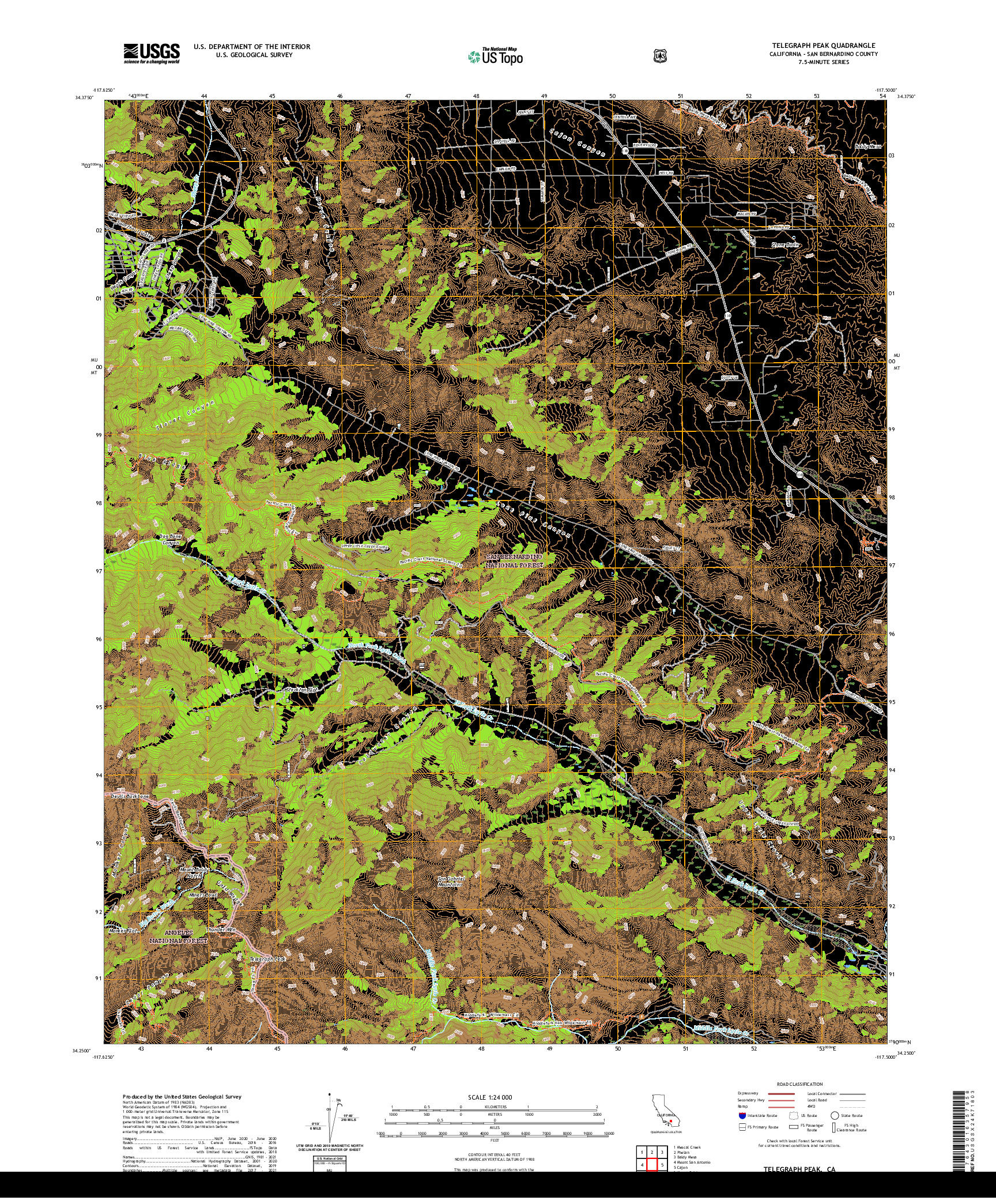 US TOPO 7.5-MINUTE MAP FOR TELEGRAPH PEAK, CA