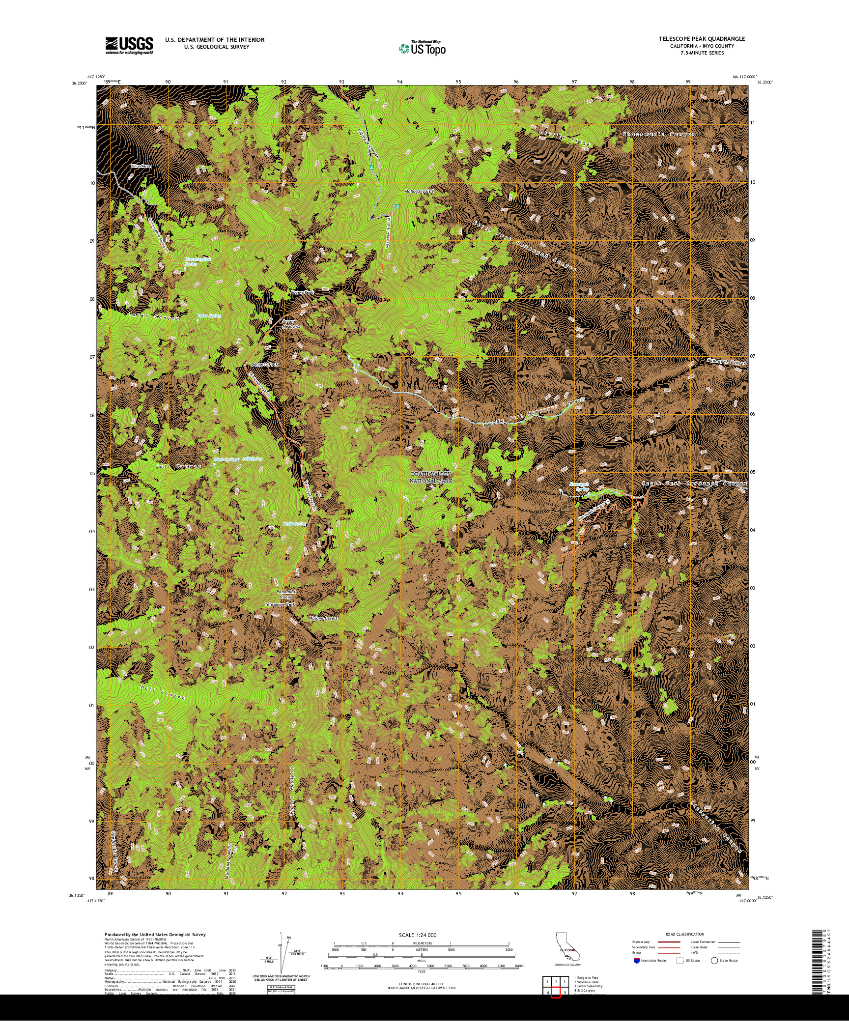 US TOPO 7.5-MINUTE MAP FOR TELESCOPE PEAK, CA