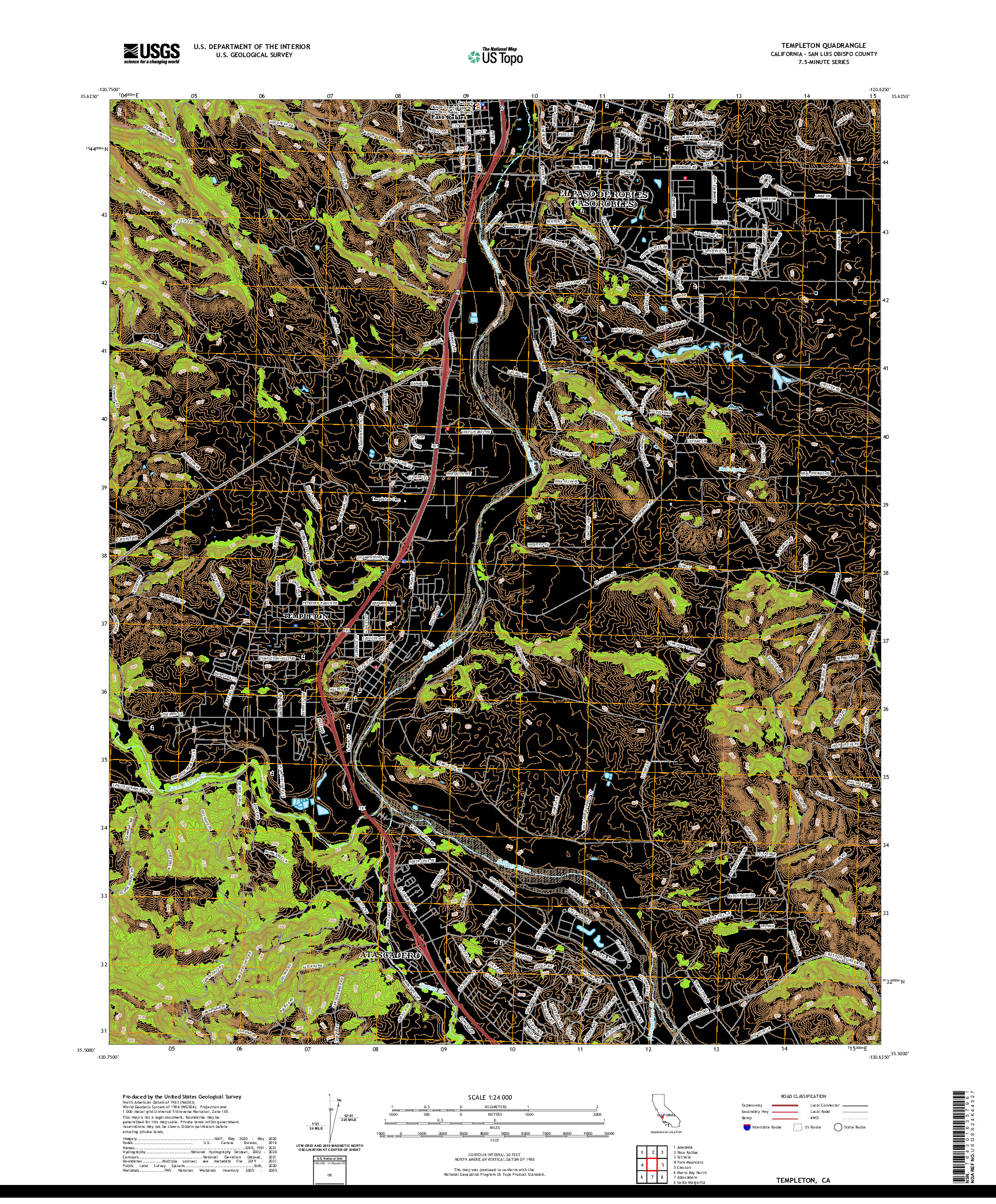 US TOPO 7.5-MINUTE MAP FOR TEMPLETON, CA