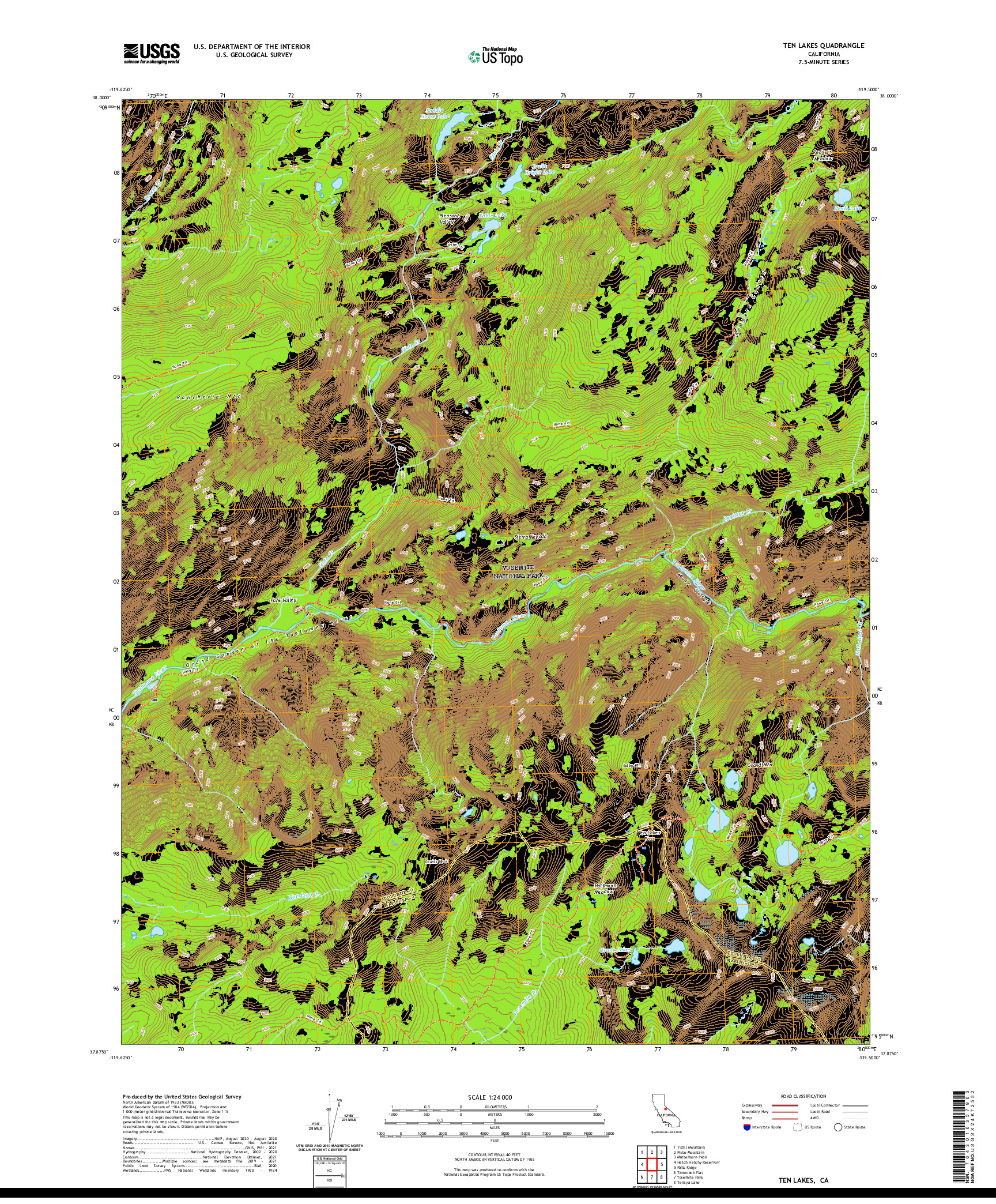 US TOPO 7.5-MINUTE MAP FOR TEN LAKES, CA