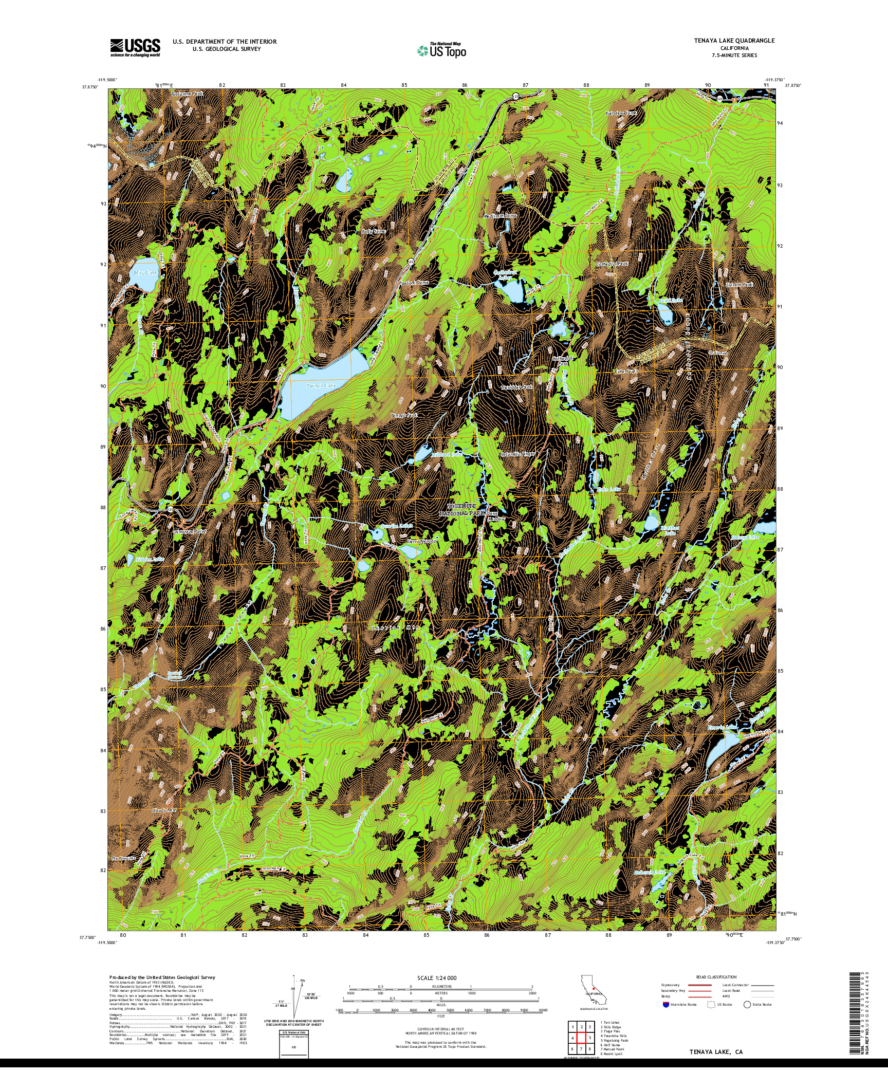 US TOPO 7.5-MINUTE MAP FOR TENAYA LAKE, CA