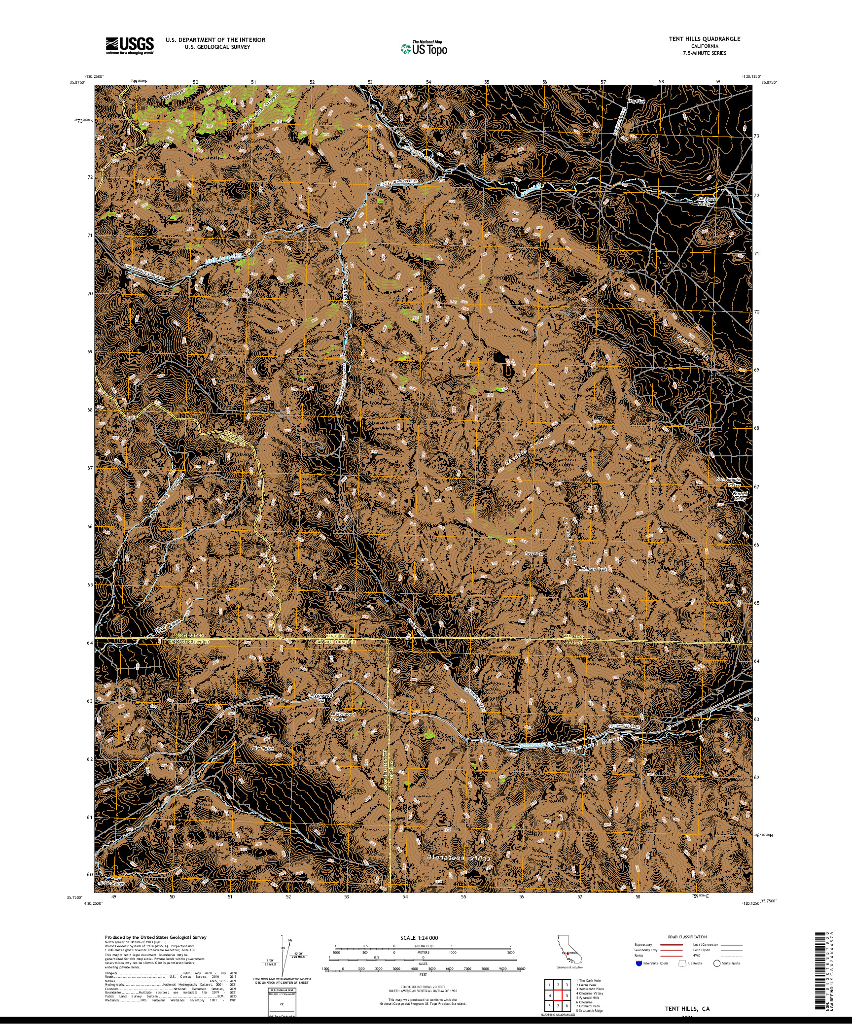 US TOPO 7.5-MINUTE MAP FOR TENT HILLS, CA