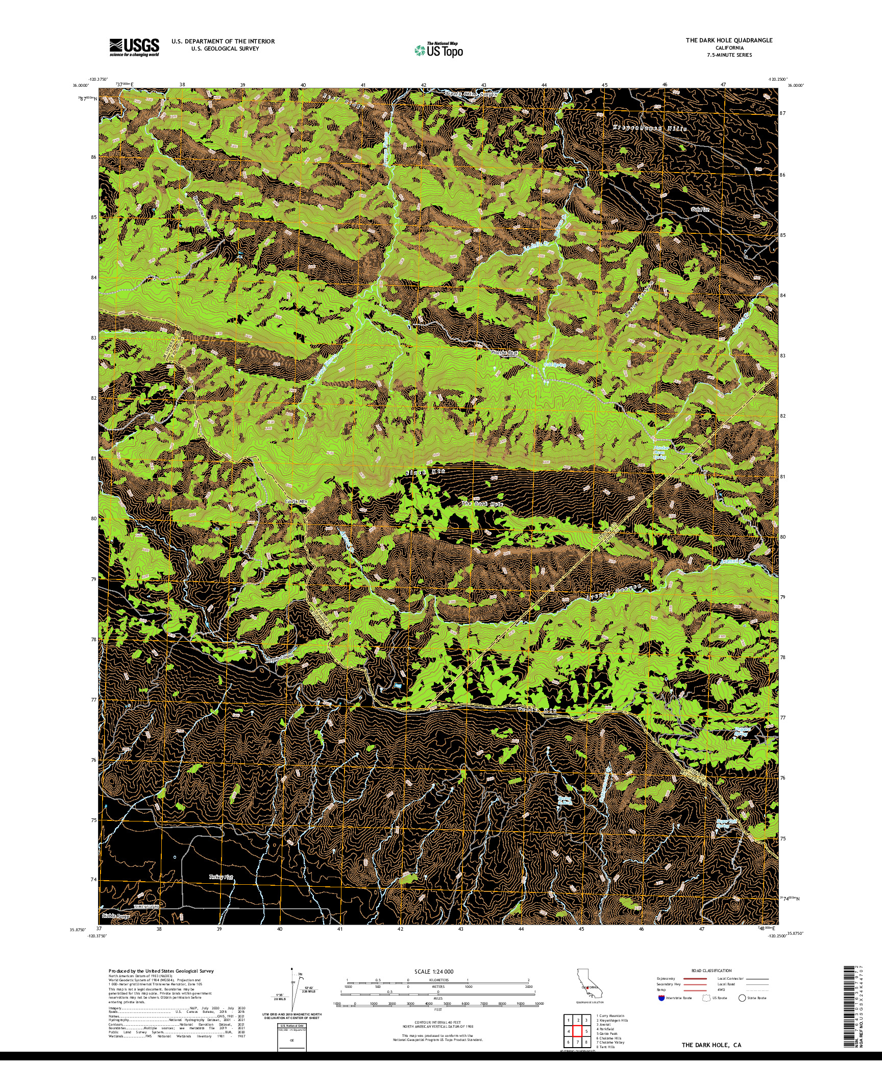 US TOPO 7.5-MINUTE MAP FOR THE DARK HOLE, CA