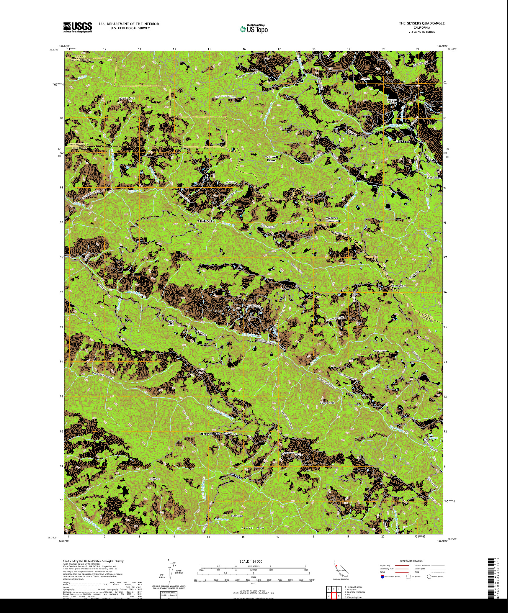 US TOPO 7.5-MINUTE MAP FOR THE GEYSERS, CA