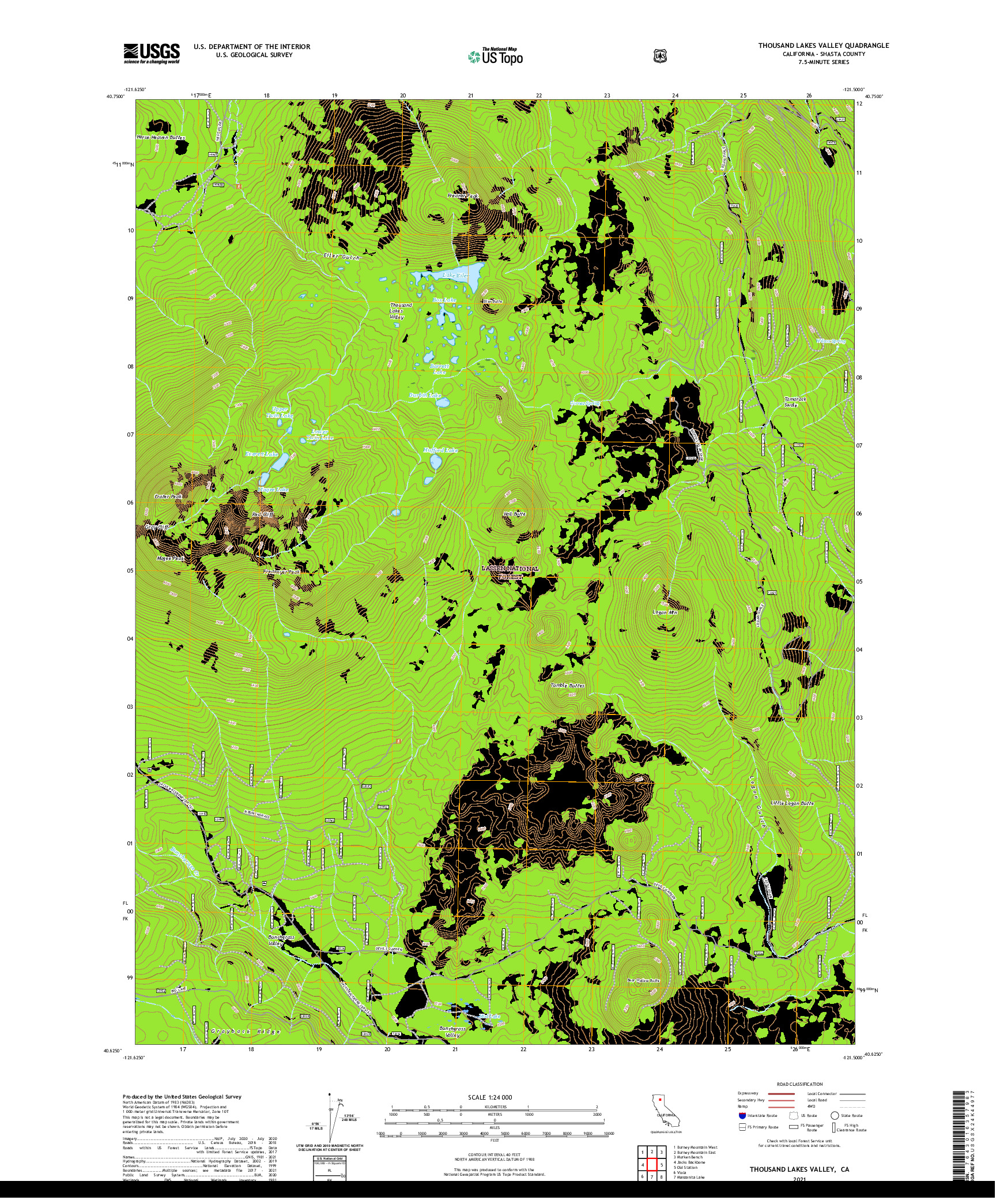 US TOPO 7.5-MINUTE MAP FOR THOUSAND LAKES VALLEY, CA