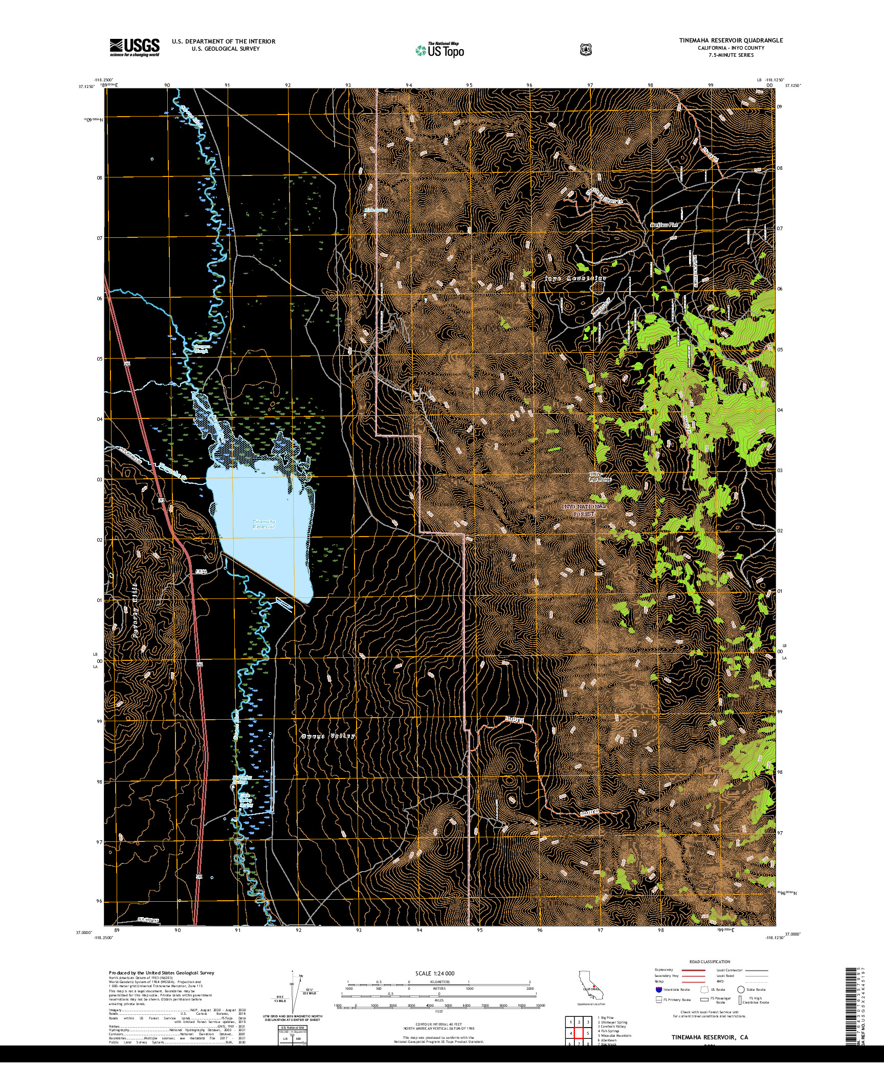 US TOPO 7.5-MINUTE MAP FOR TINEMAHA RESERVOIR, CA