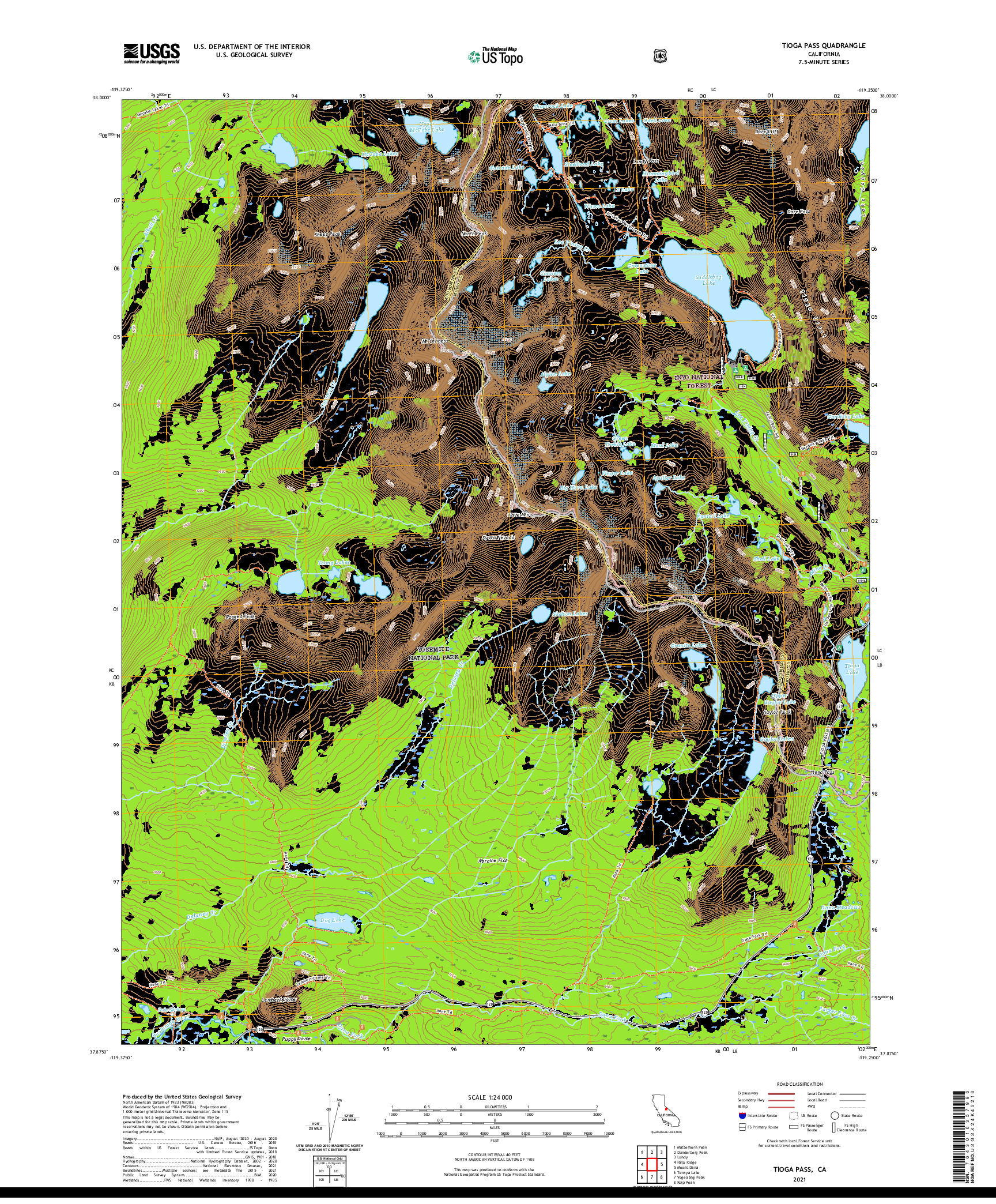 US TOPO 7.5-MINUTE MAP FOR TIOGA PASS, CA