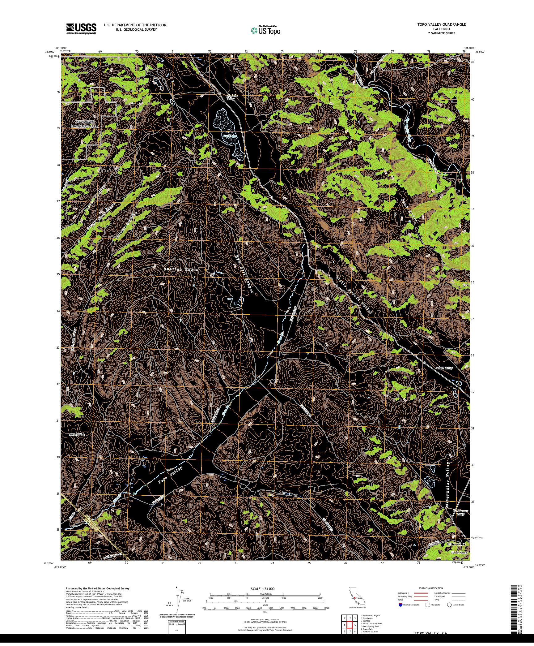 US TOPO 7.5-MINUTE MAP FOR TOPO VALLEY, CA