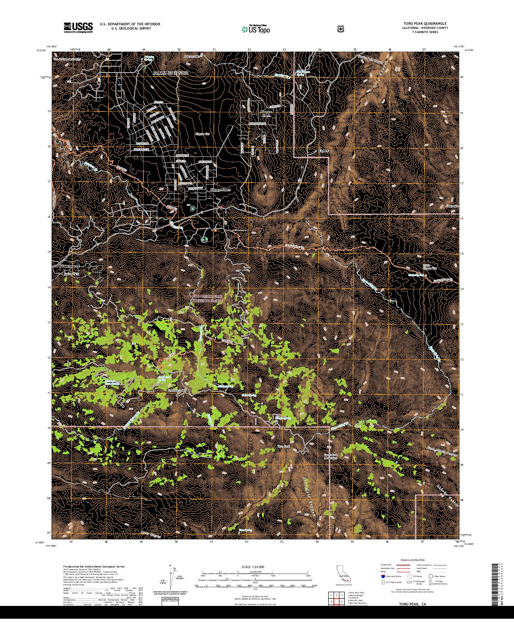 US TOPO 7.5-MINUTE MAP FOR TORO PEAK, CA