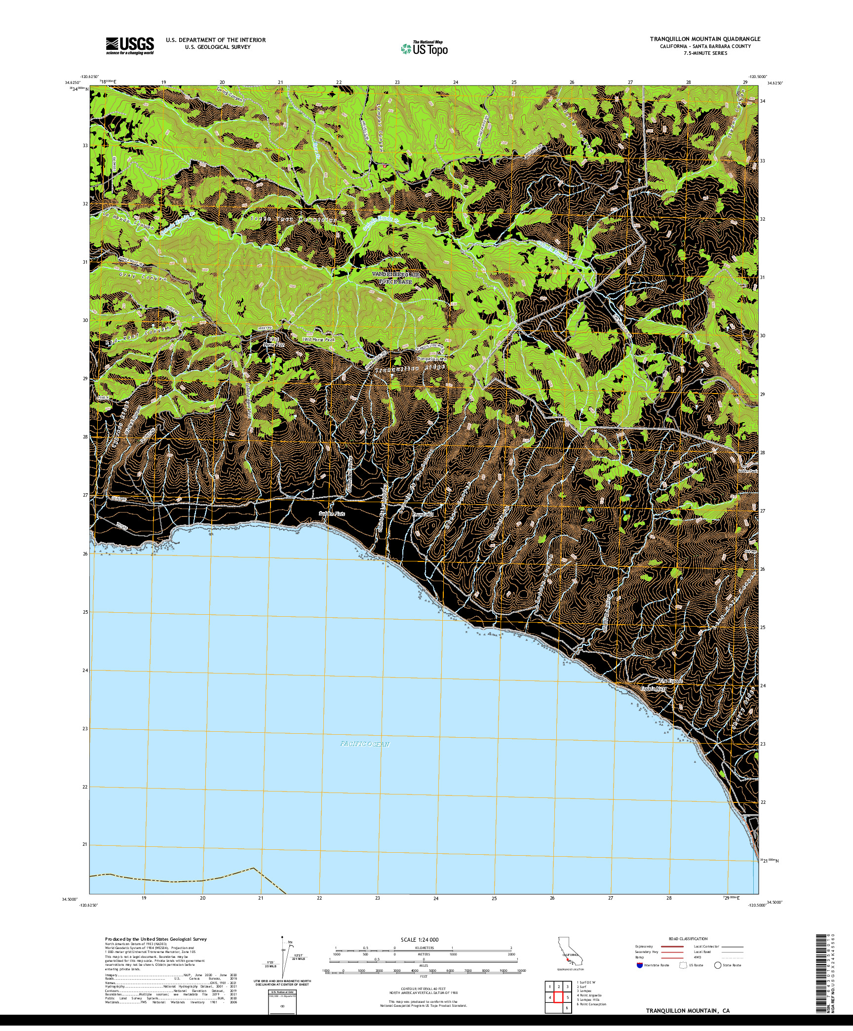 US TOPO 7.5-MINUTE MAP FOR TRANQUILLON MOUNTAIN, CA