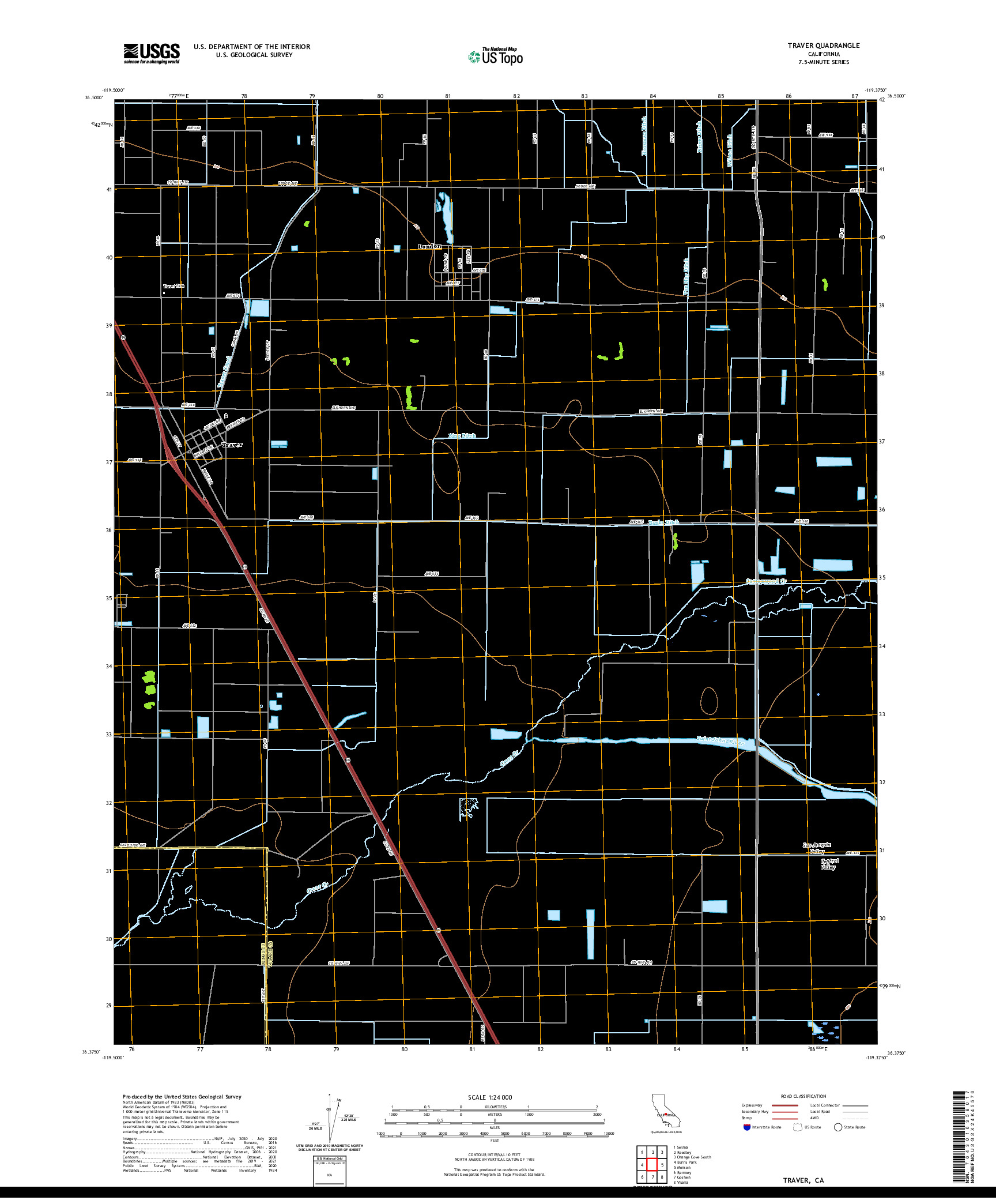 US TOPO 7.5-MINUTE MAP FOR TRAVER, CA