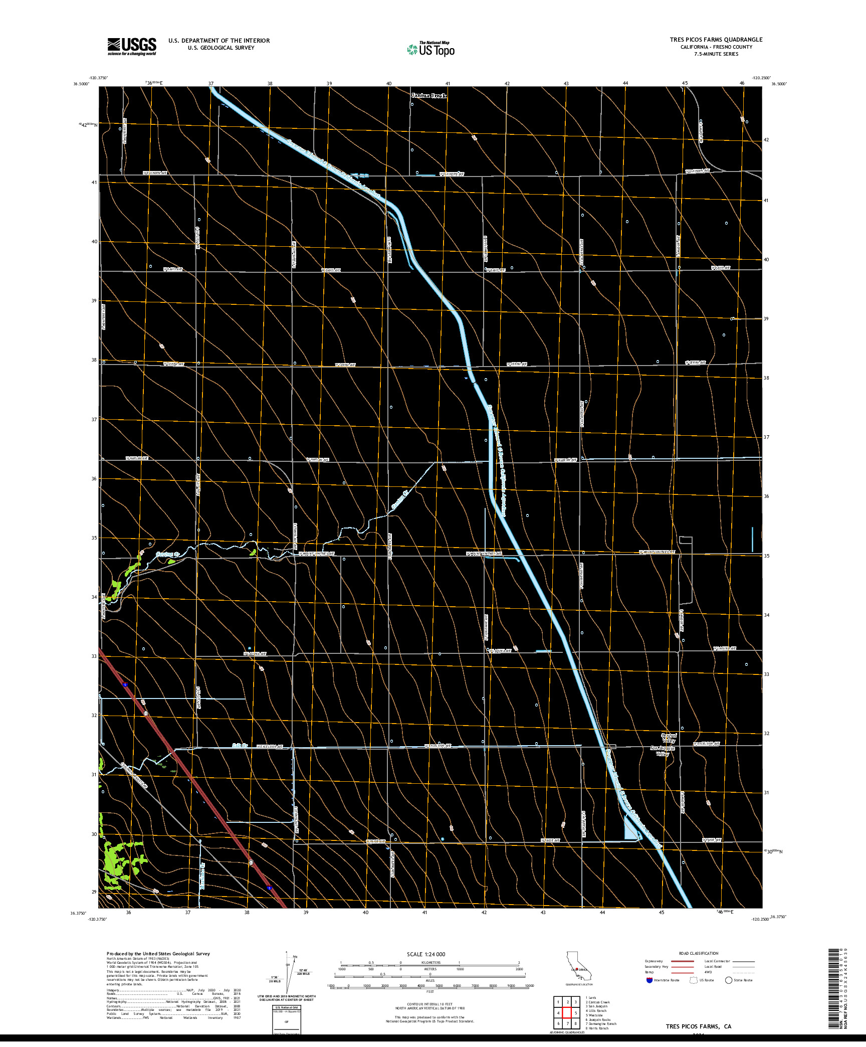 US TOPO 7.5-MINUTE MAP FOR TRES PICOS FARMS, CA