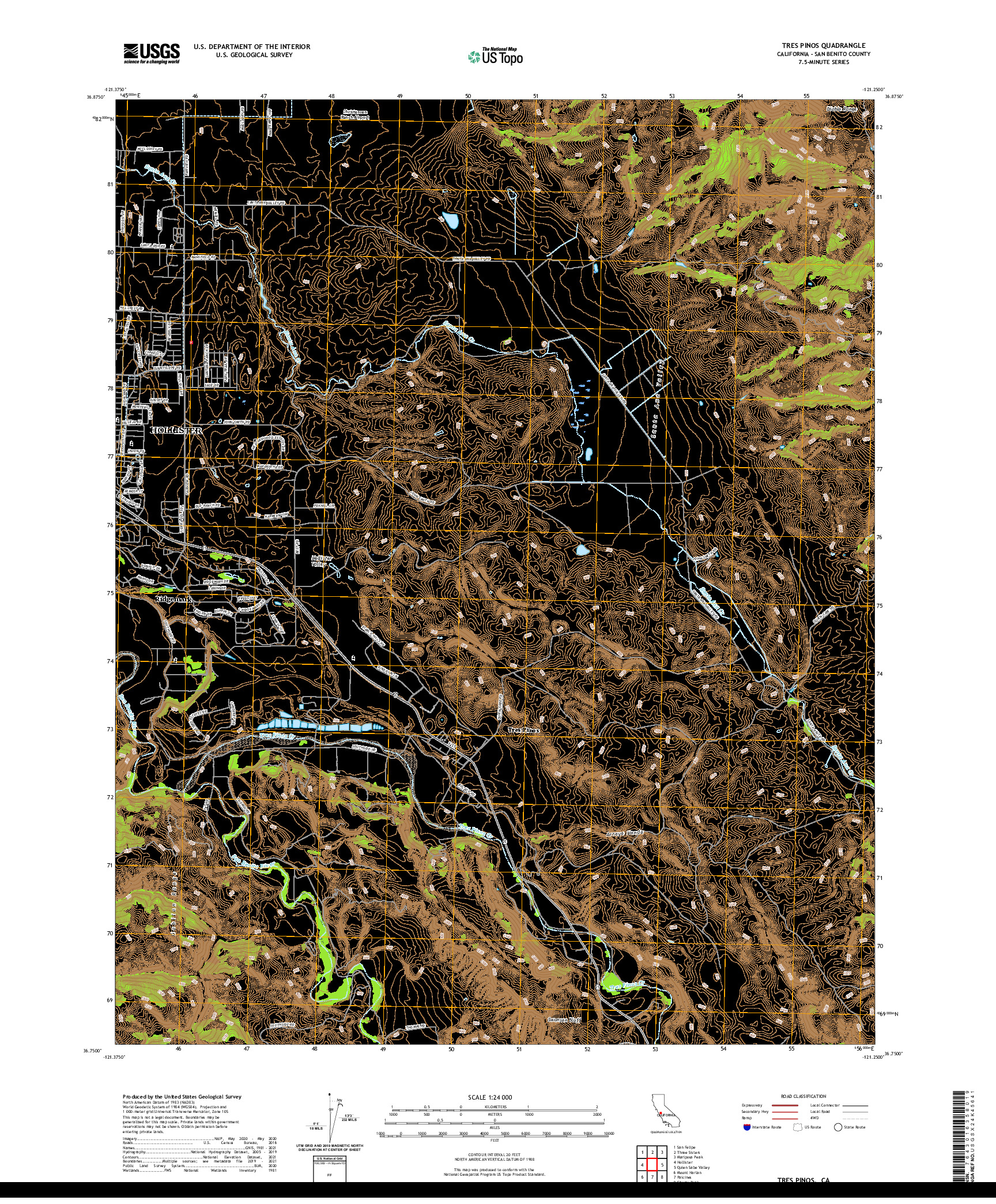 US TOPO 7.5-MINUTE MAP FOR TRES PINOS, CA