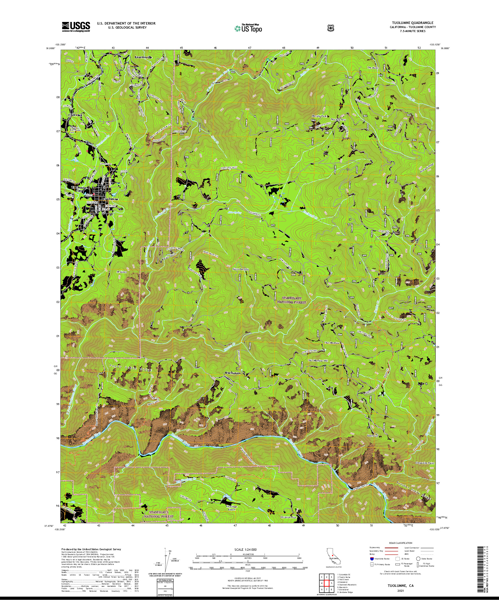 US TOPO 7.5-MINUTE MAP FOR TUOLUMNE, CA