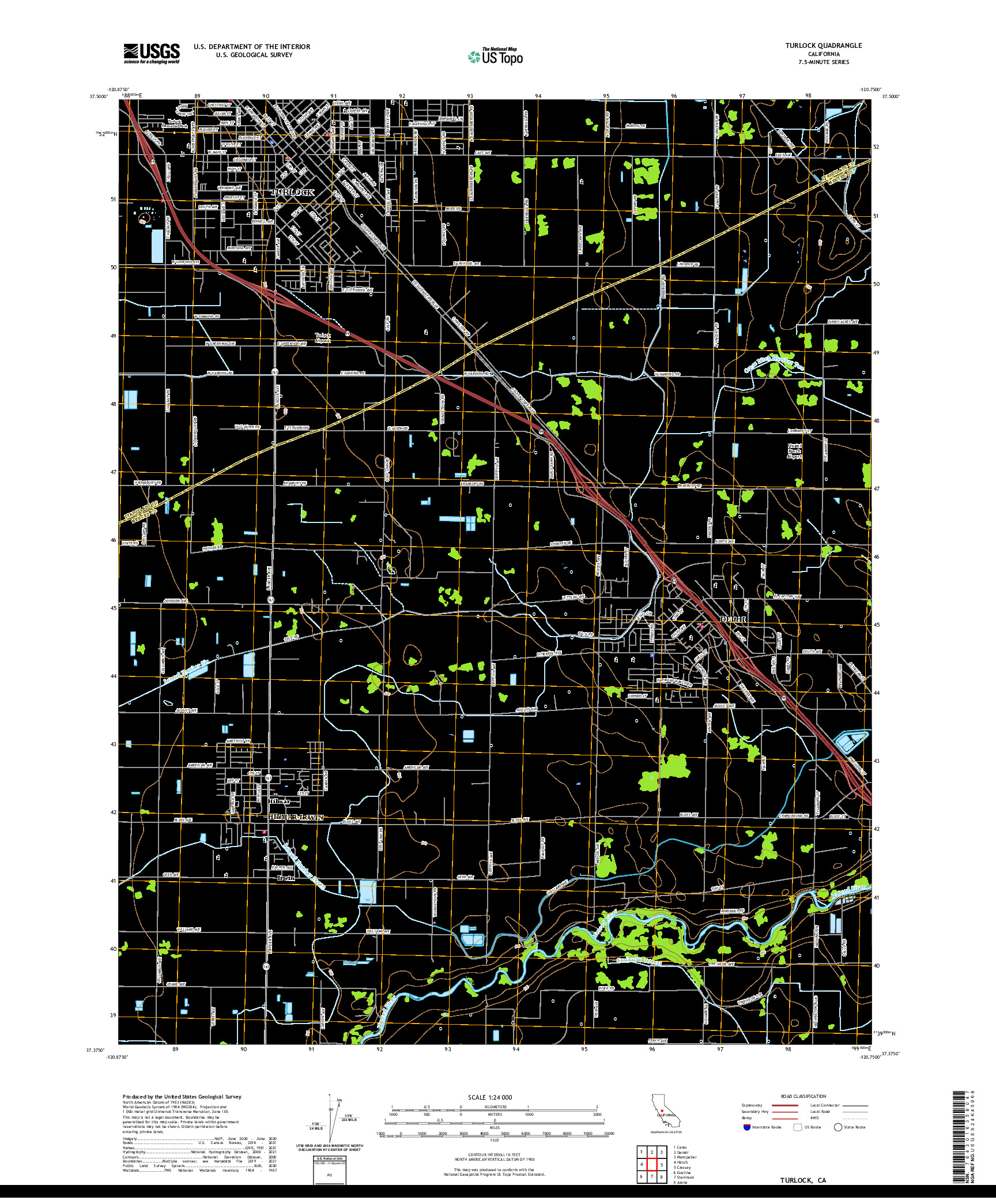 US TOPO 7.5-MINUTE MAP FOR TURLOCK, CA