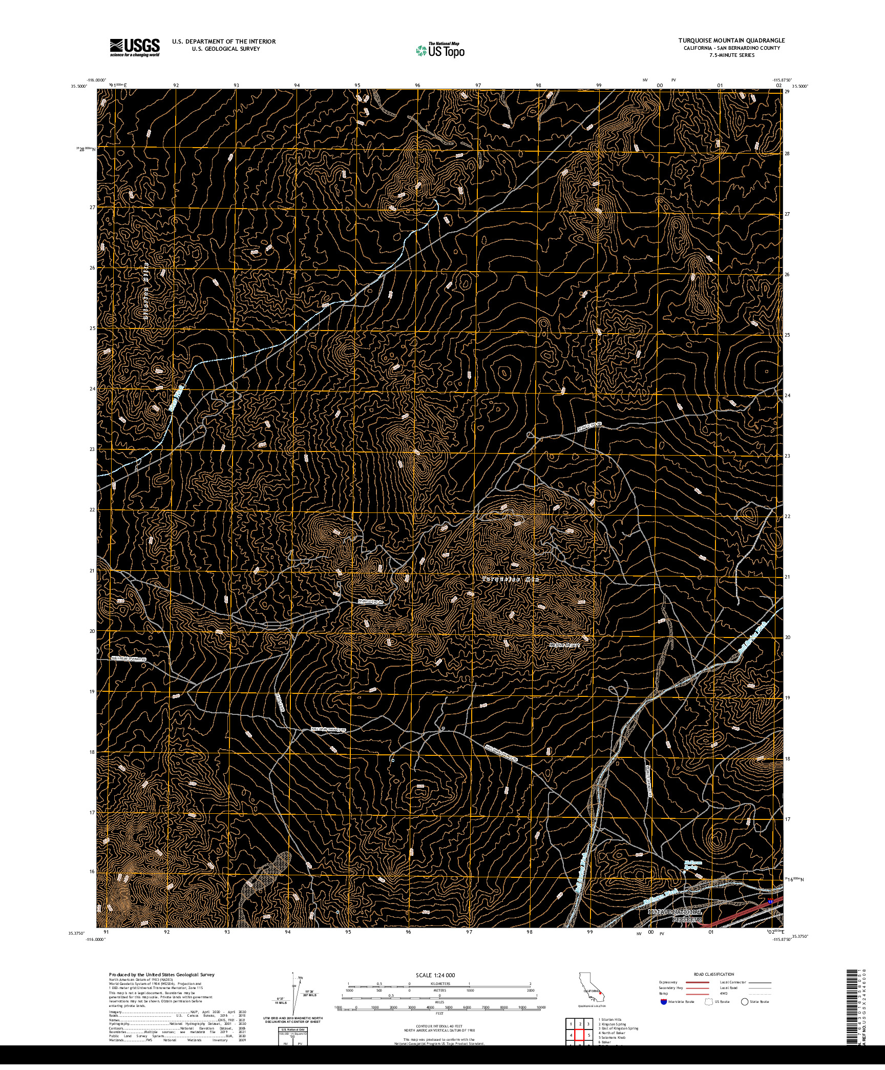 US TOPO 7.5-MINUTE MAP FOR TURQUOISE MOUNTAIN, CA