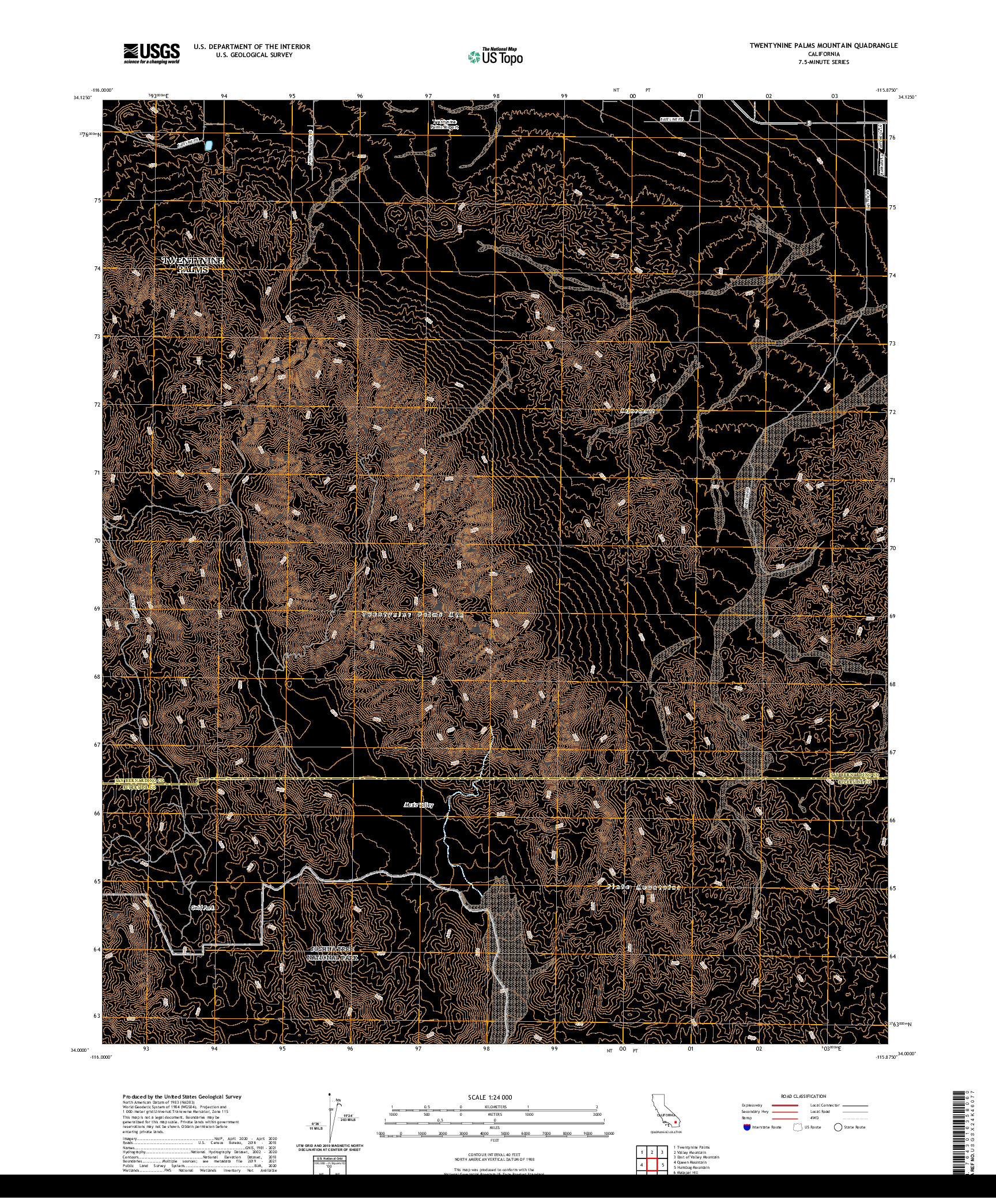 US TOPO 7.5-MINUTE MAP FOR TWENTYNINE PALMS MOUNTAIN, CA