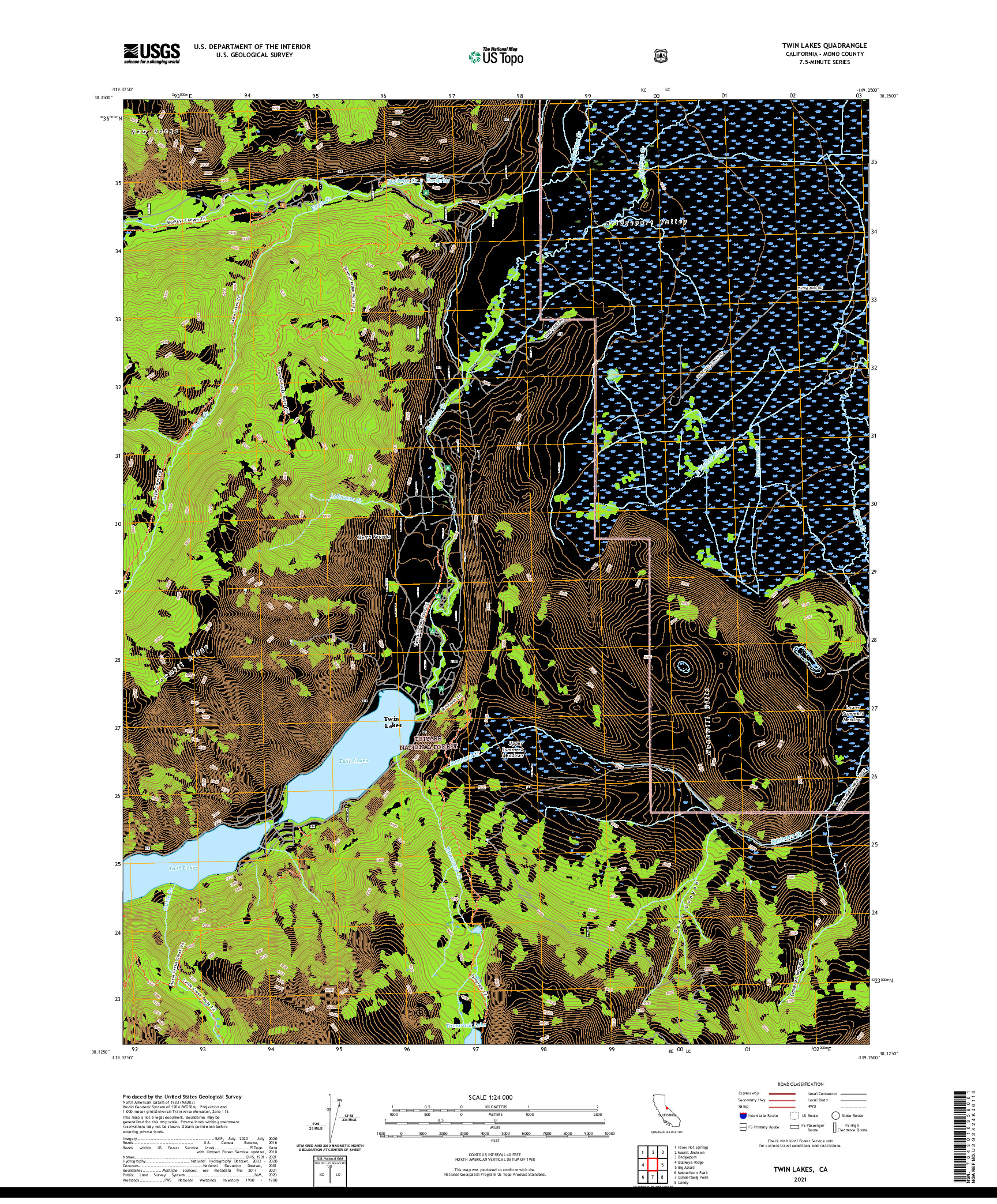 US TOPO 7.5-MINUTE MAP FOR TWIN LAKES, CA