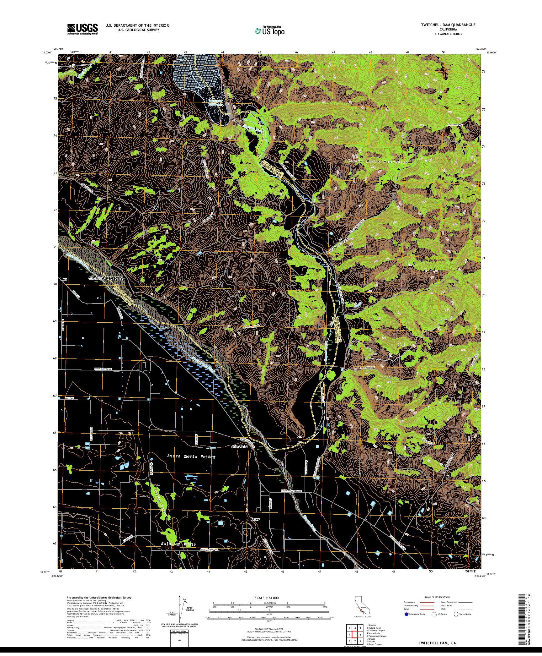 US TOPO 7.5-MINUTE MAP FOR TWITCHELL DAM, CA