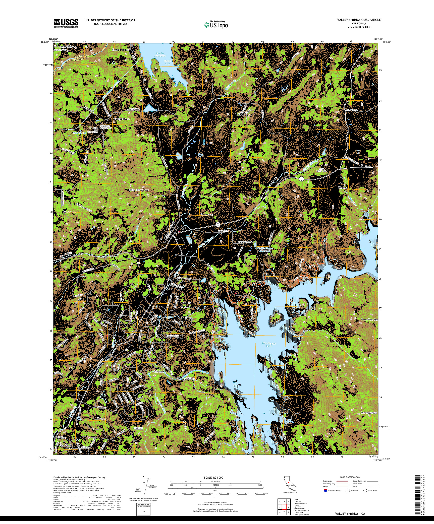 US TOPO 7.5-MINUTE MAP FOR VALLEY SPRINGS, CA