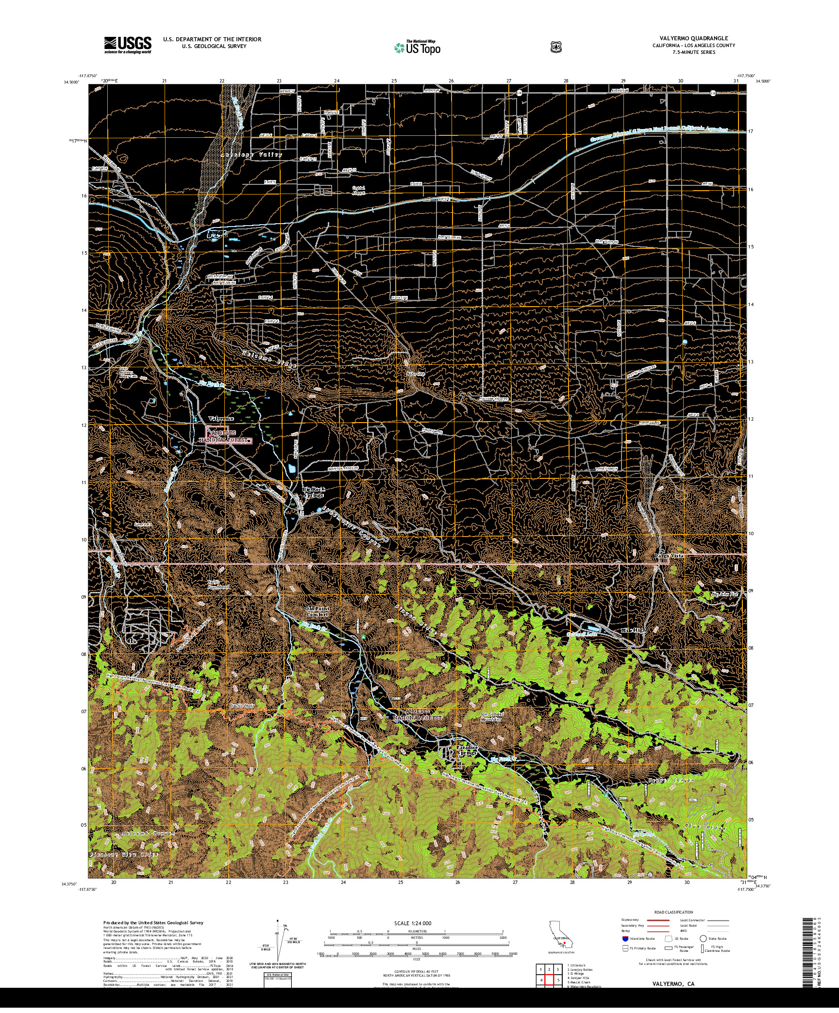 US TOPO 7.5-MINUTE MAP FOR VALYERMO, CA