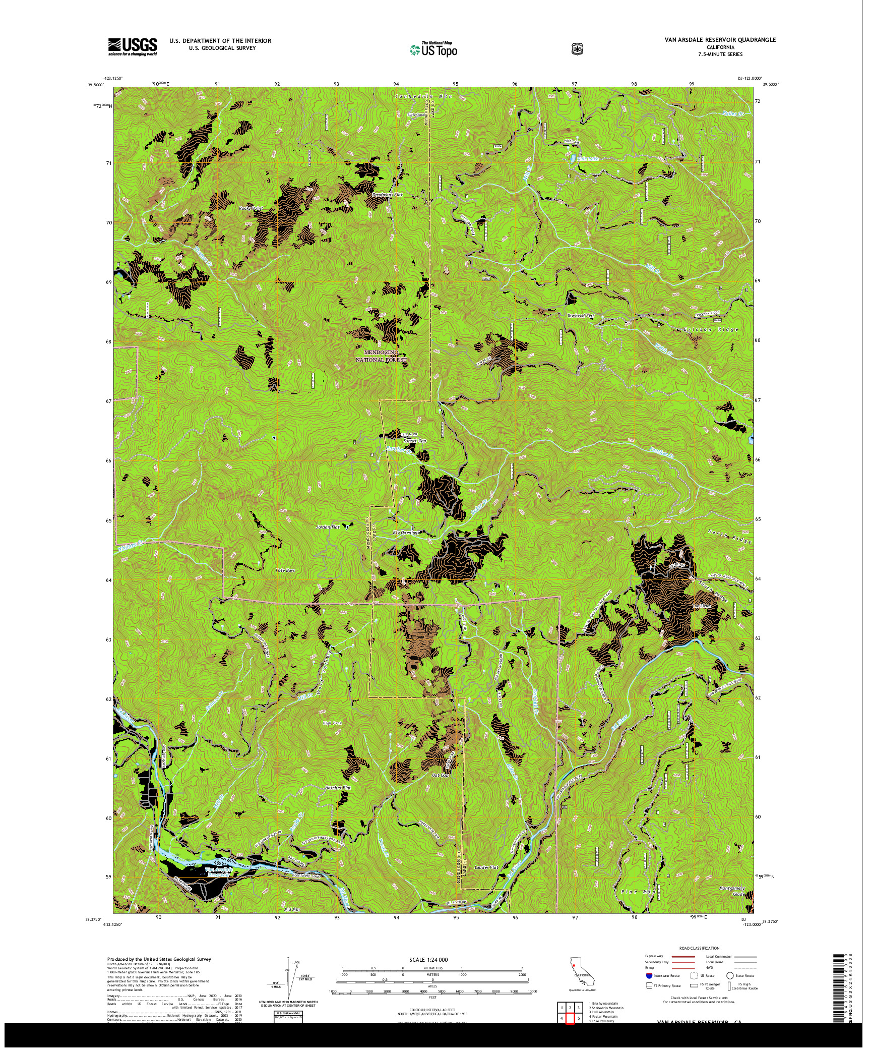 US TOPO 7.5-MINUTE MAP FOR VAN ARSDALE RESERVOIR, CA