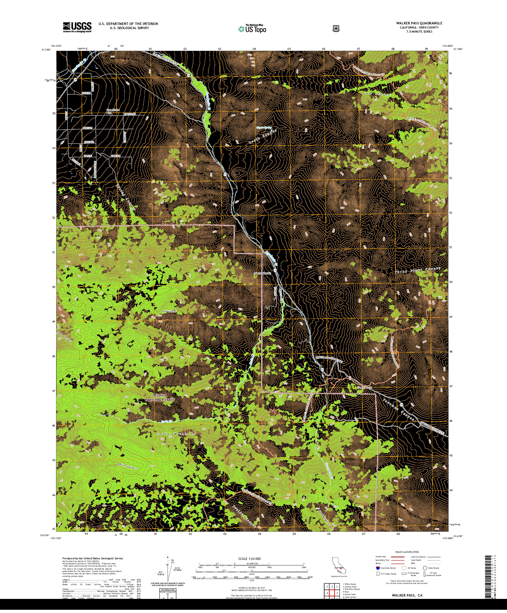 US TOPO 7.5-MINUTE MAP FOR WALKER PASS, CA