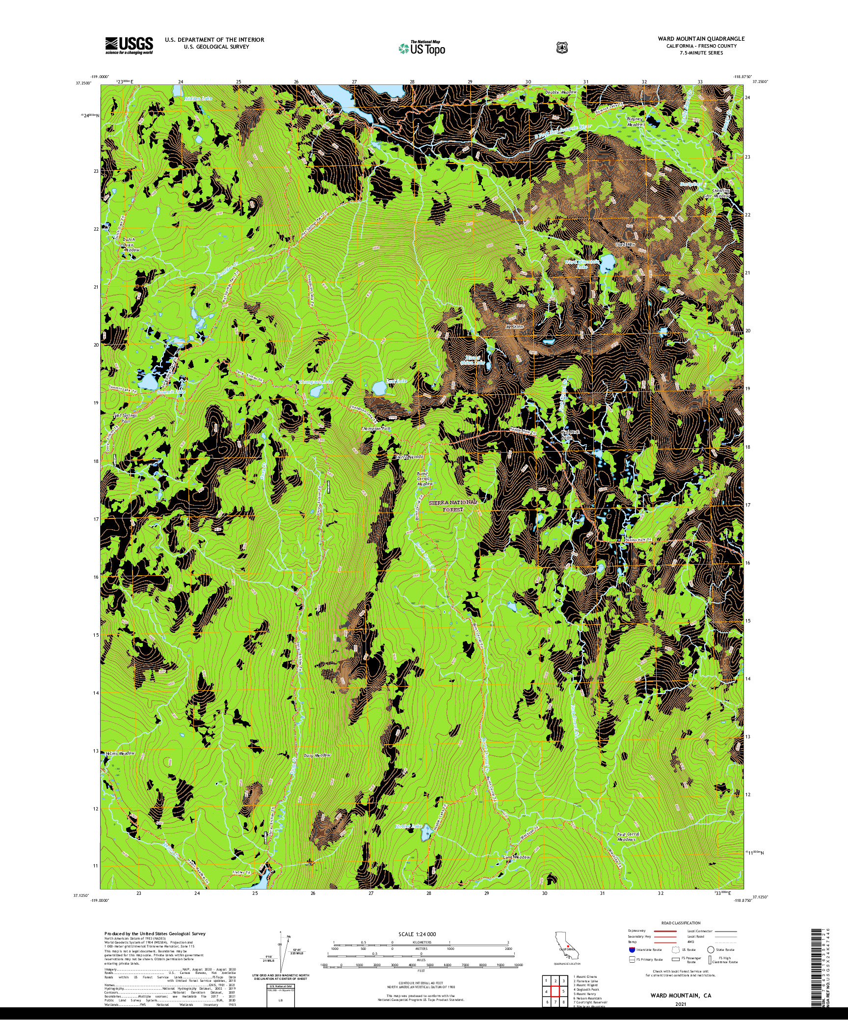 US TOPO 7.5-MINUTE MAP FOR WARD MOUNTAIN, CA