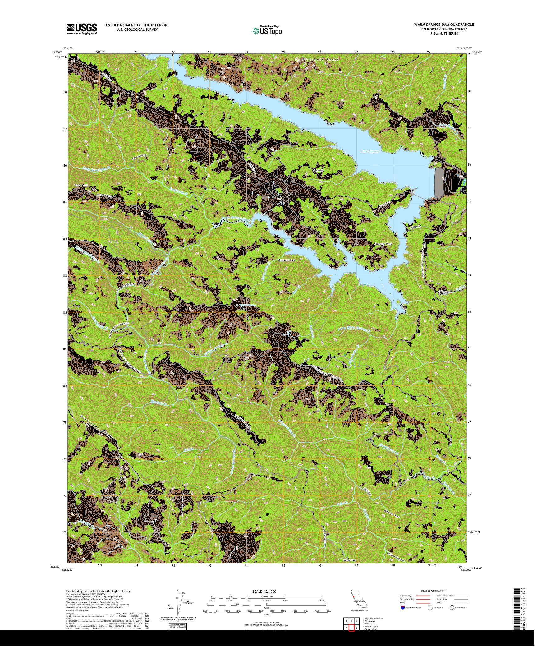 US TOPO 7.5-MINUTE MAP FOR WARM SPRINGS DAM, CA