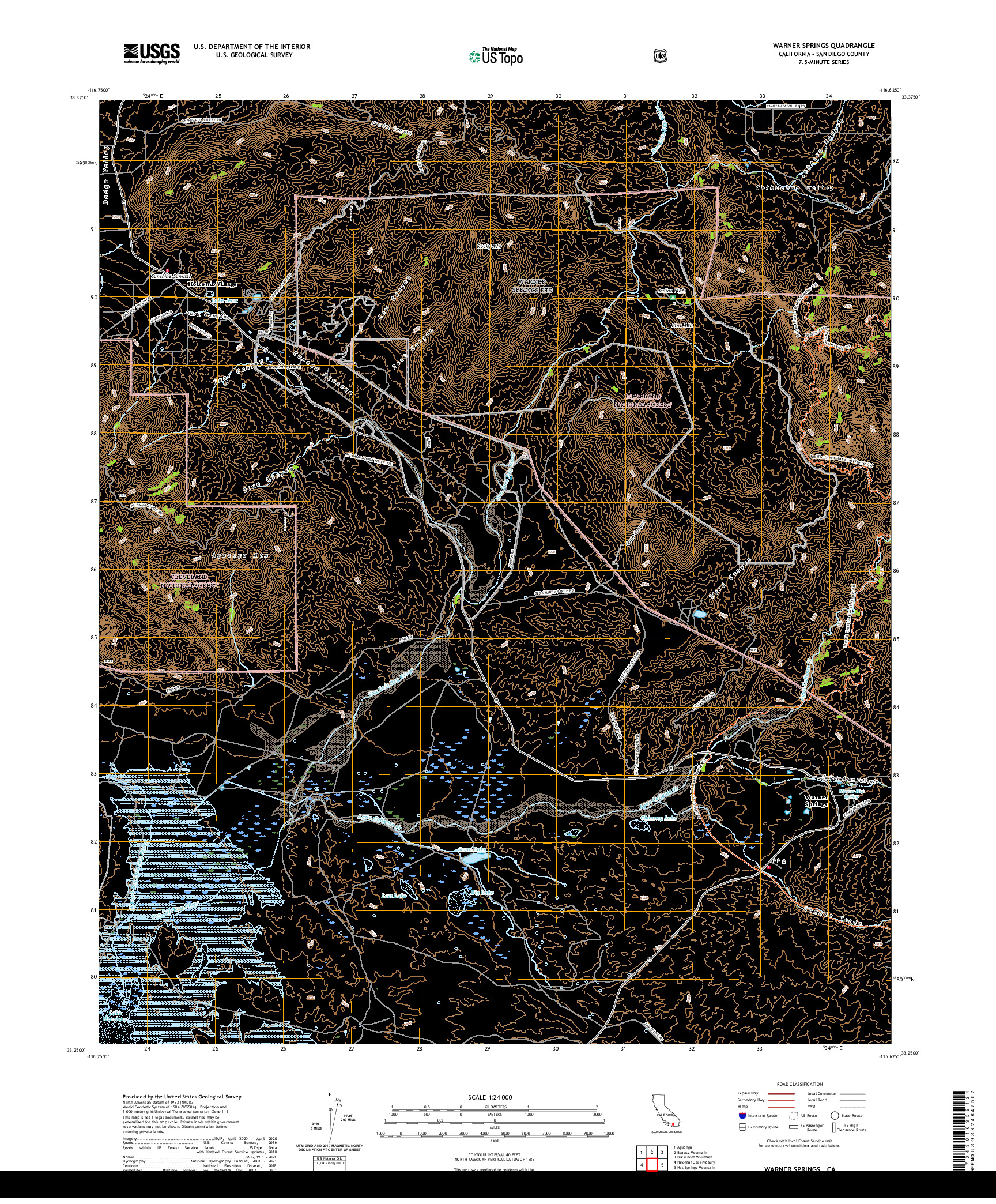 US TOPO 7.5-MINUTE MAP FOR WARNER SPRINGS, CA