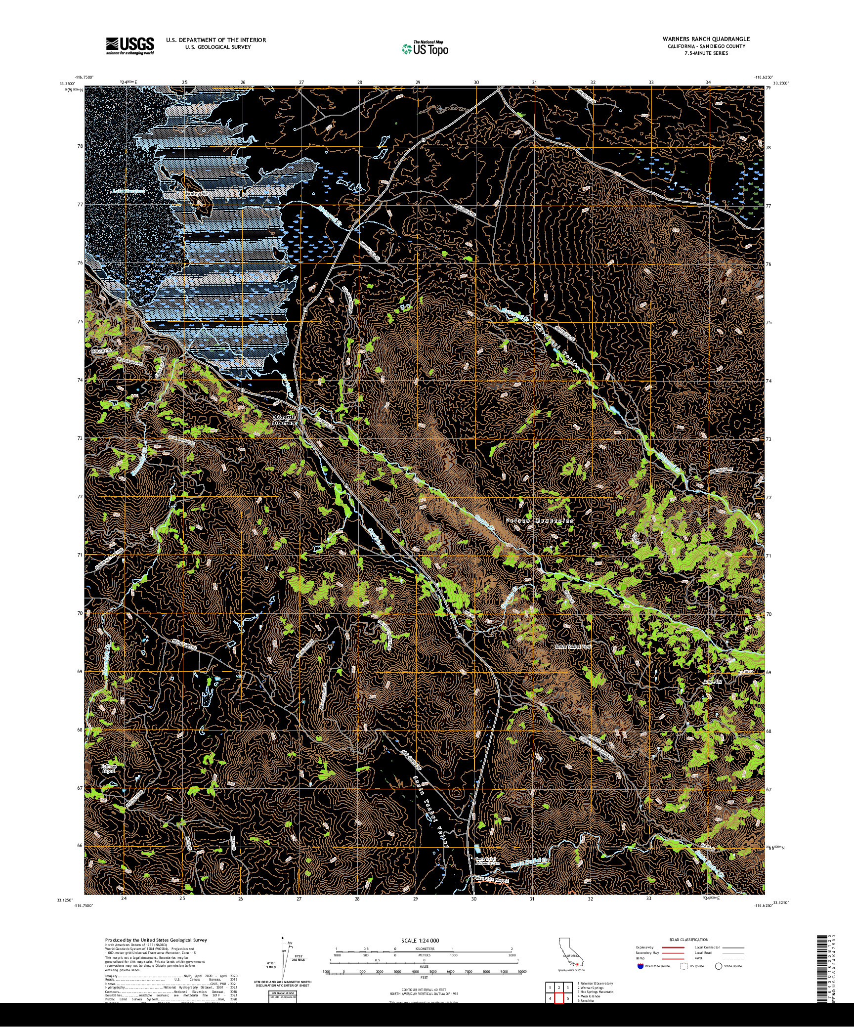 US TOPO 7.5-MINUTE MAP FOR WARNERS RANCH, CA