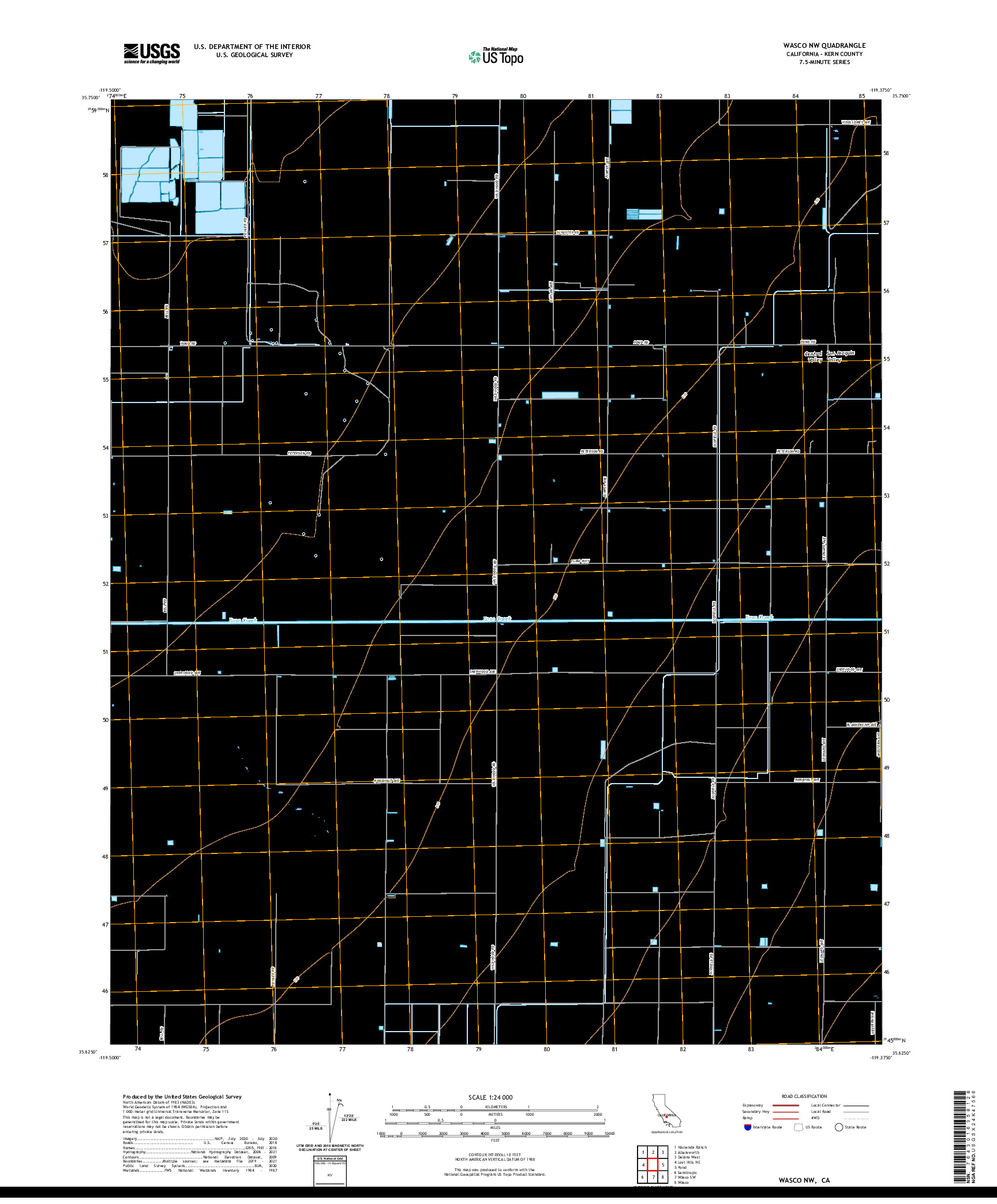 US TOPO 7.5-MINUTE MAP FOR WASCO NW, CA