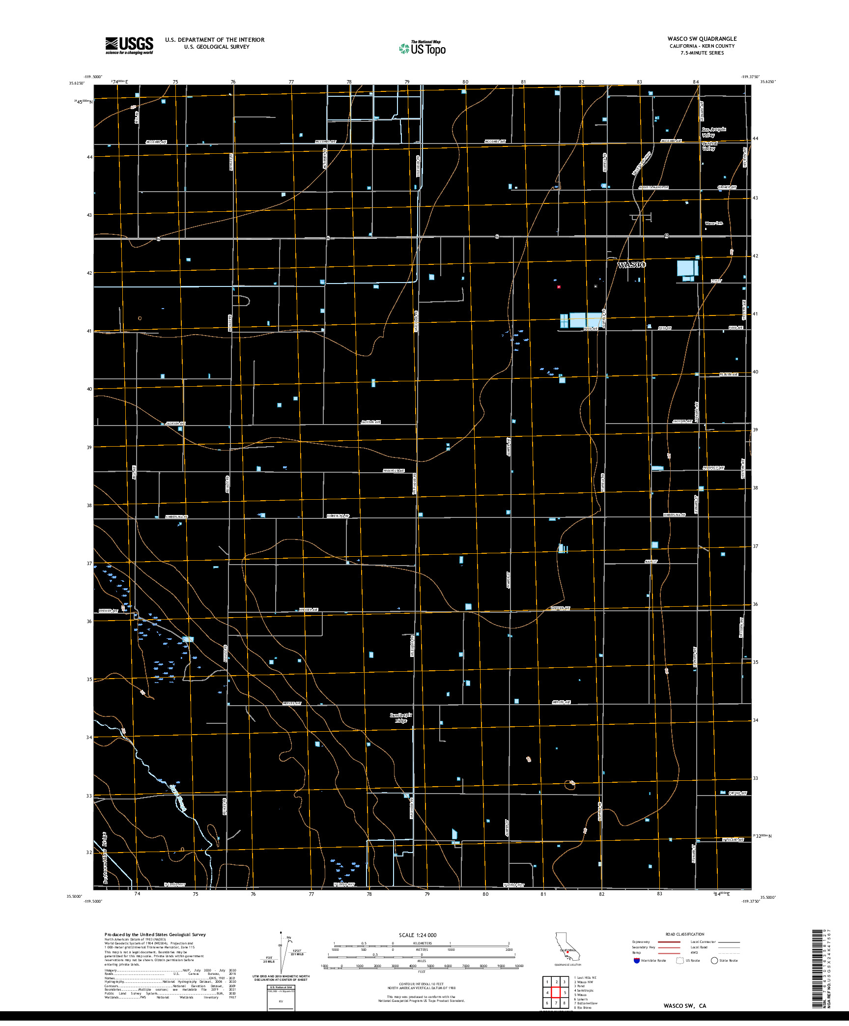 US TOPO 7.5-MINUTE MAP FOR WASCO SW, CA