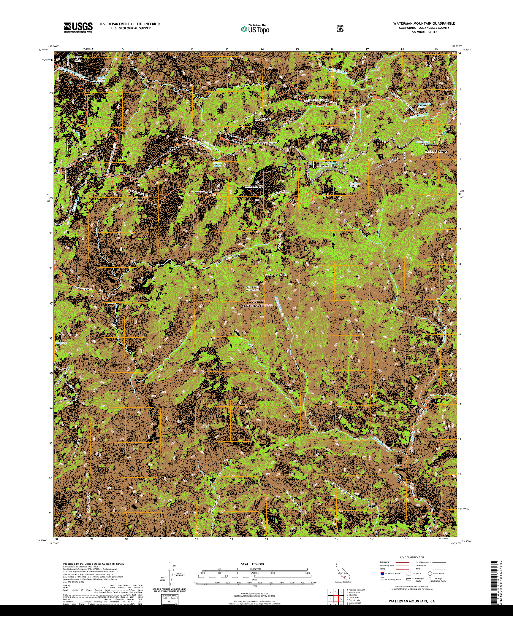 US TOPO 7.5-MINUTE MAP FOR WATERMAN MOUNTAIN, CA