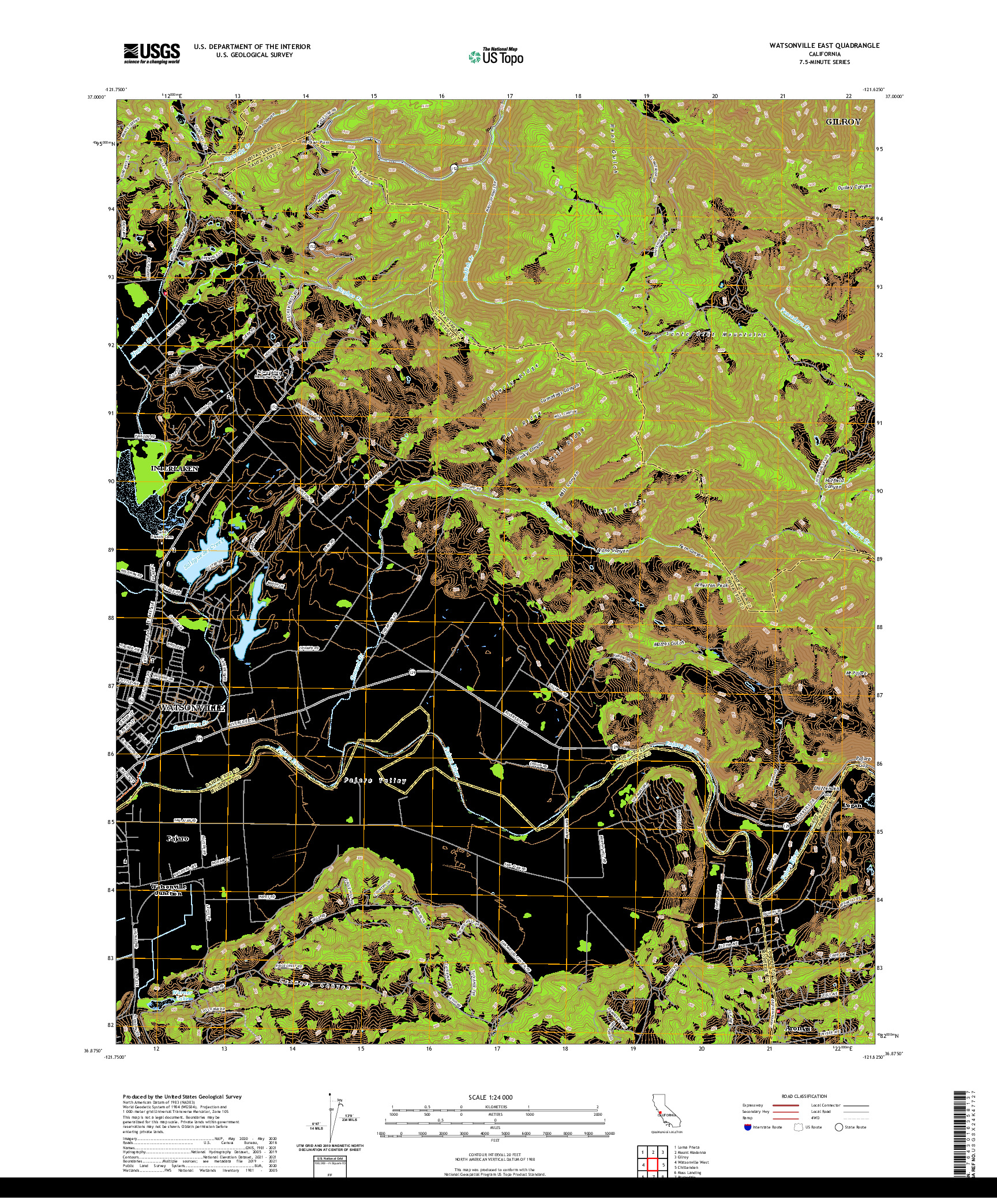 US TOPO 7.5-MINUTE MAP FOR WATSONVILLE EAST, CA