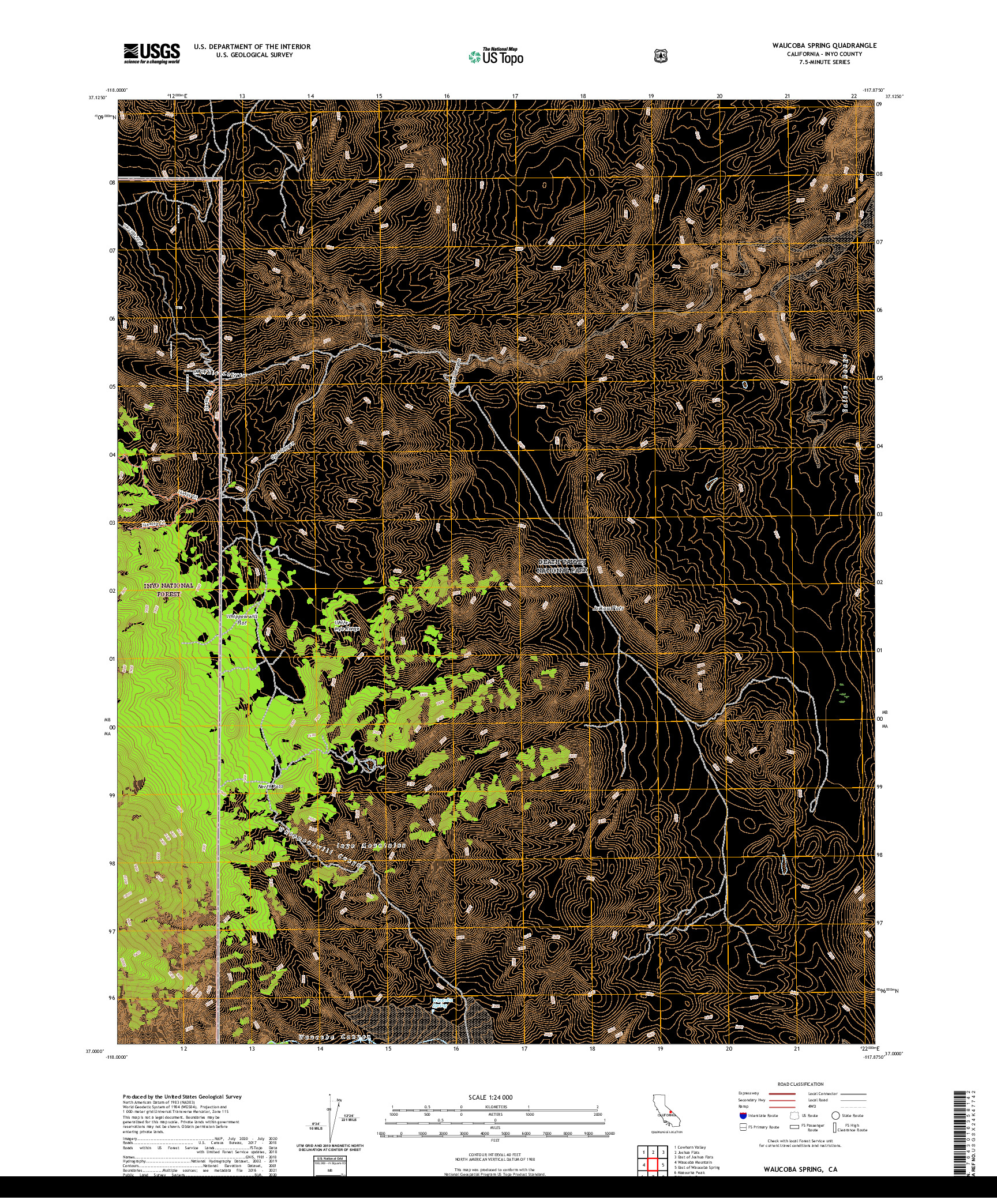 US TOPO 7.5-MINUTE MAP FOR WAUCOBA SPRING, CA