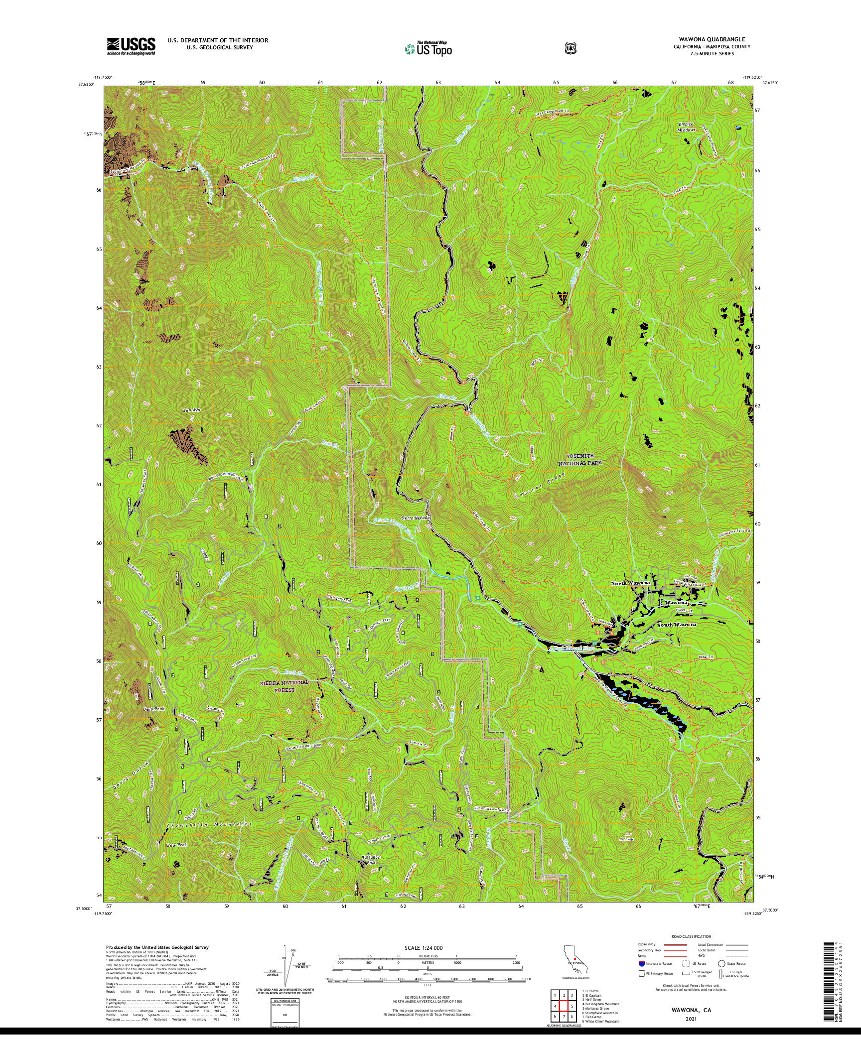 US TOPO 7.5-MINUTE MAP FOR WAWONA, CA