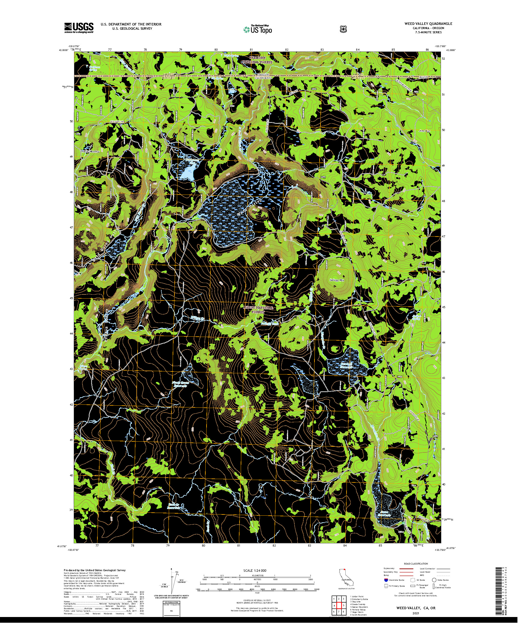 US TOPO 7.5-MINUTE MAP FOR WEED VALLEY, CA,OR