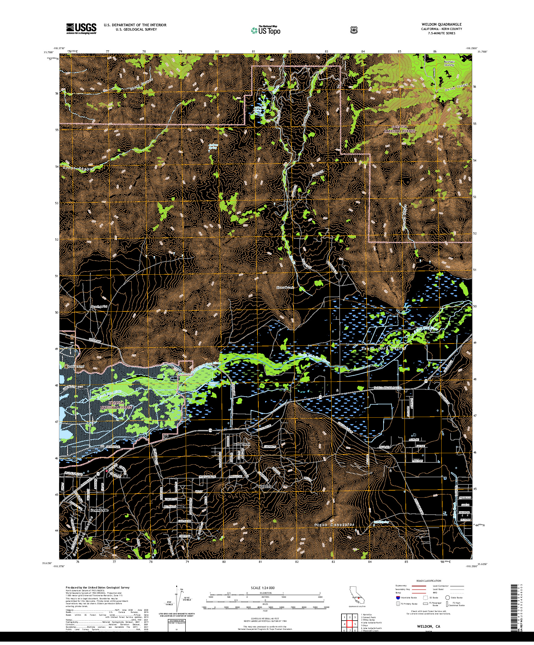 US TOPO 7.5-MINUTE MAP FOR WELDON, CA