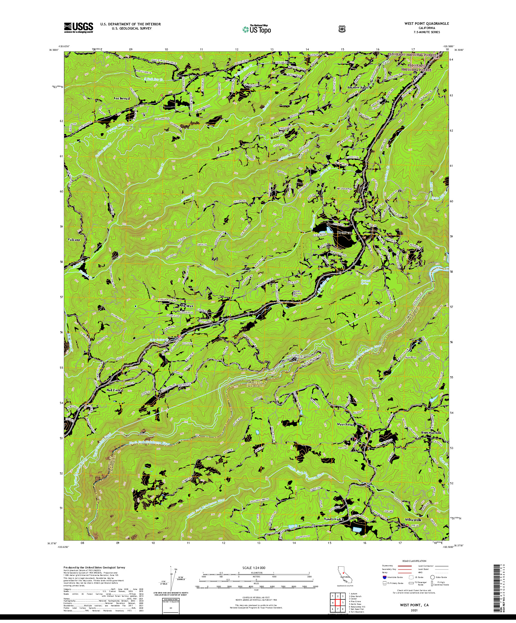 US TOPO 7.5-MINUTE MAP FOR WEST POINT, CA