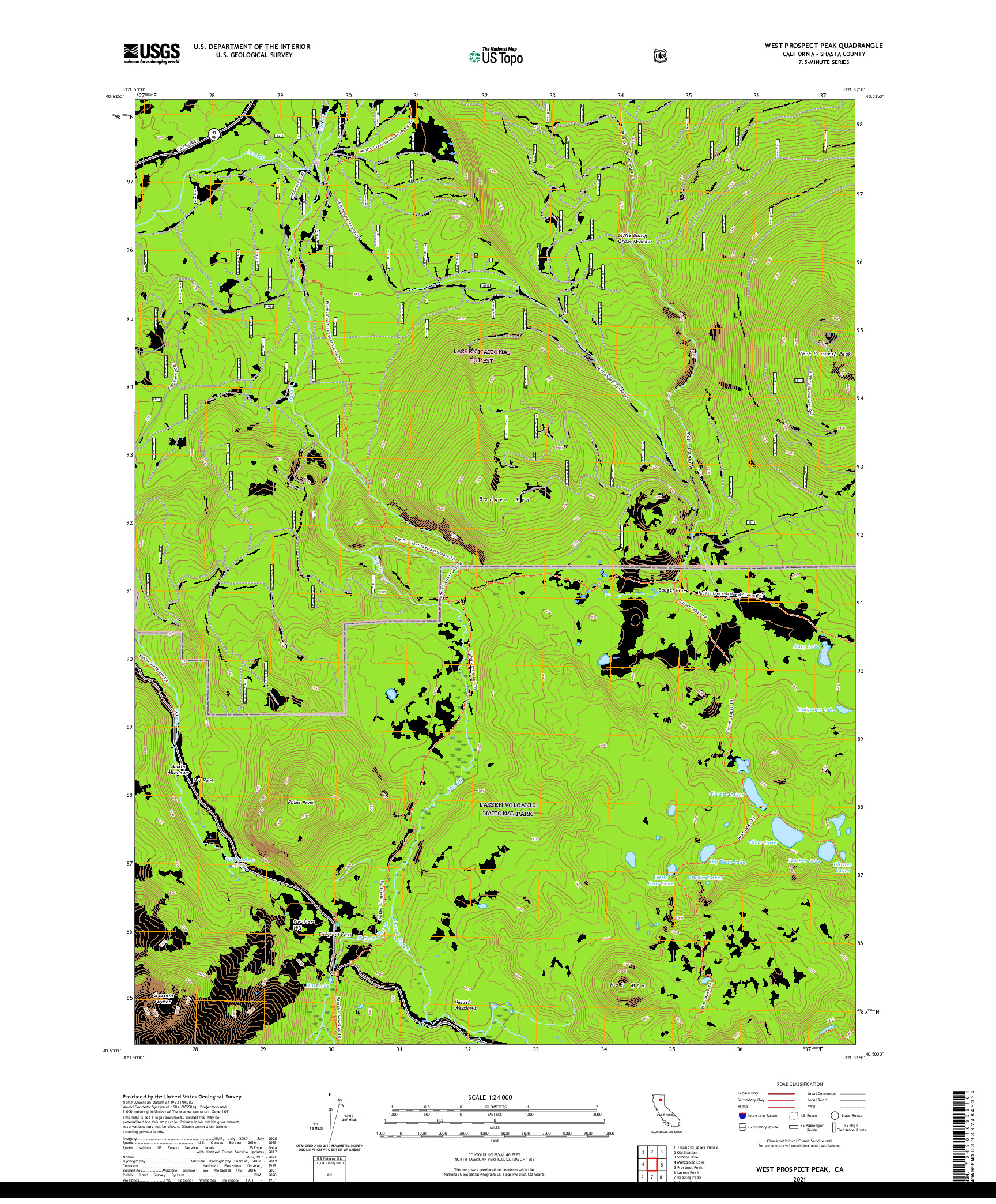 US TOPO 7.5-MINUTE MAP FOR WEST PROSPECT PEAK, CA