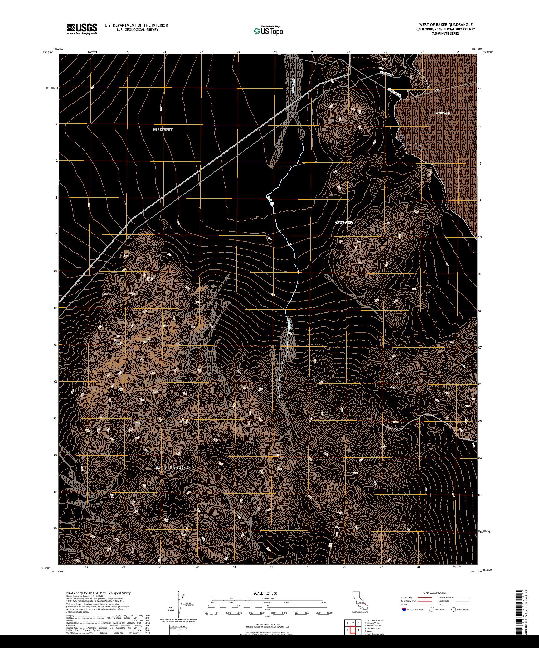 US TOPO 7.5-MINUTE MAP FOR WEST OF BAKER, CA