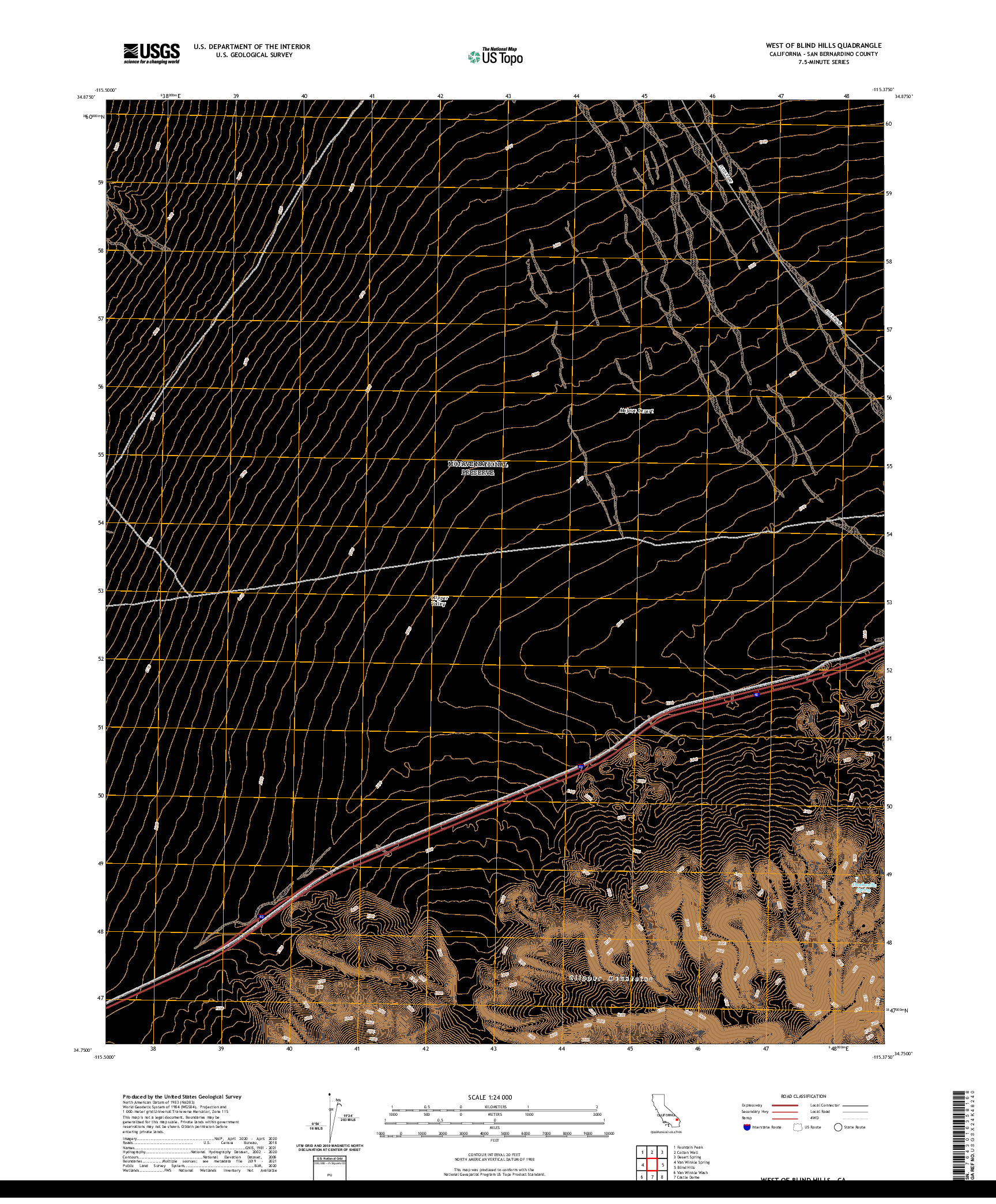 US TOPO 7.5-MINUTE MAP FOR WEST OF BLIND HILLS, CA