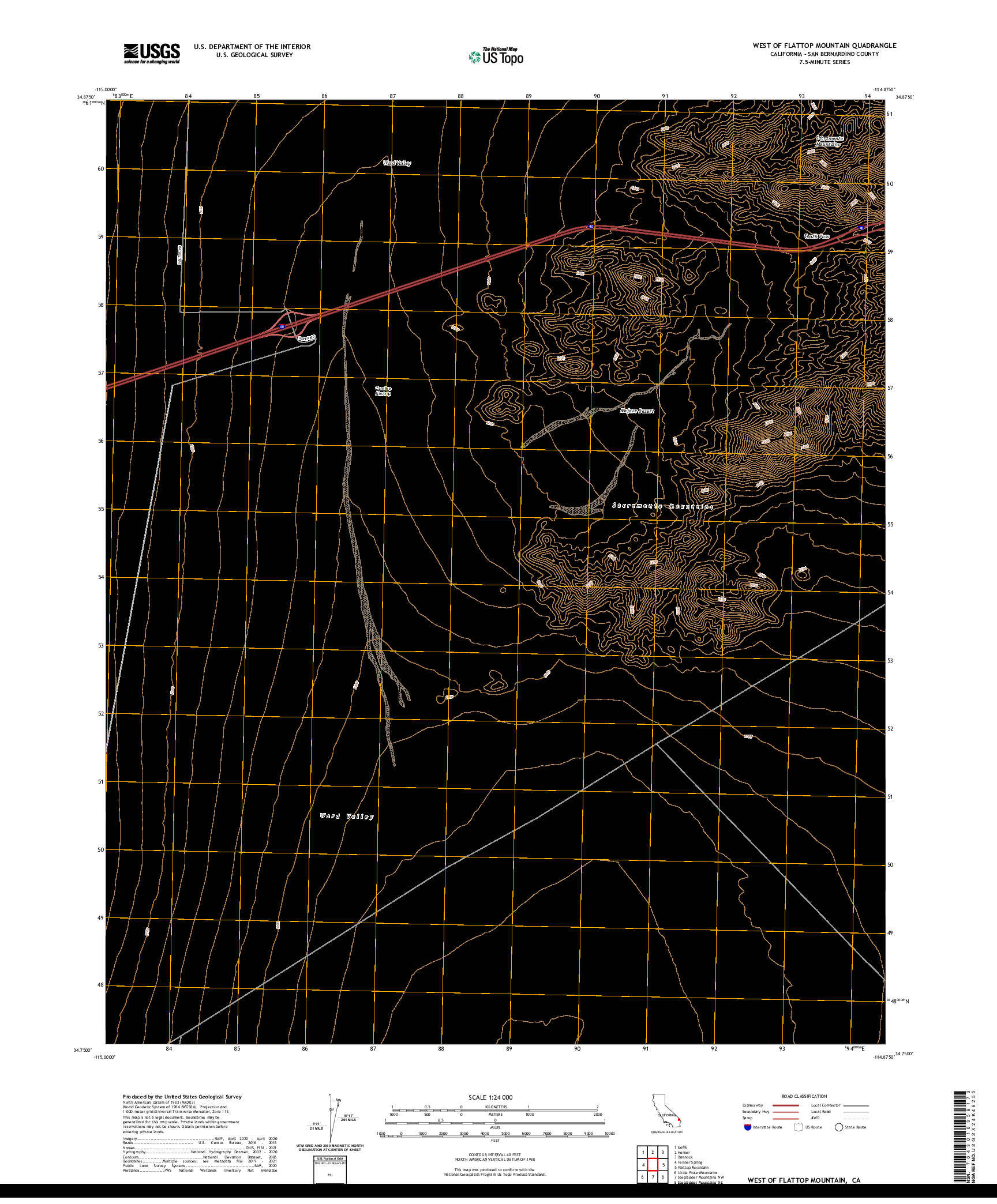 US TOPO 7.5-MINUTE MAP FOR WEST OF FLATTOP MOUNTAIN, CA