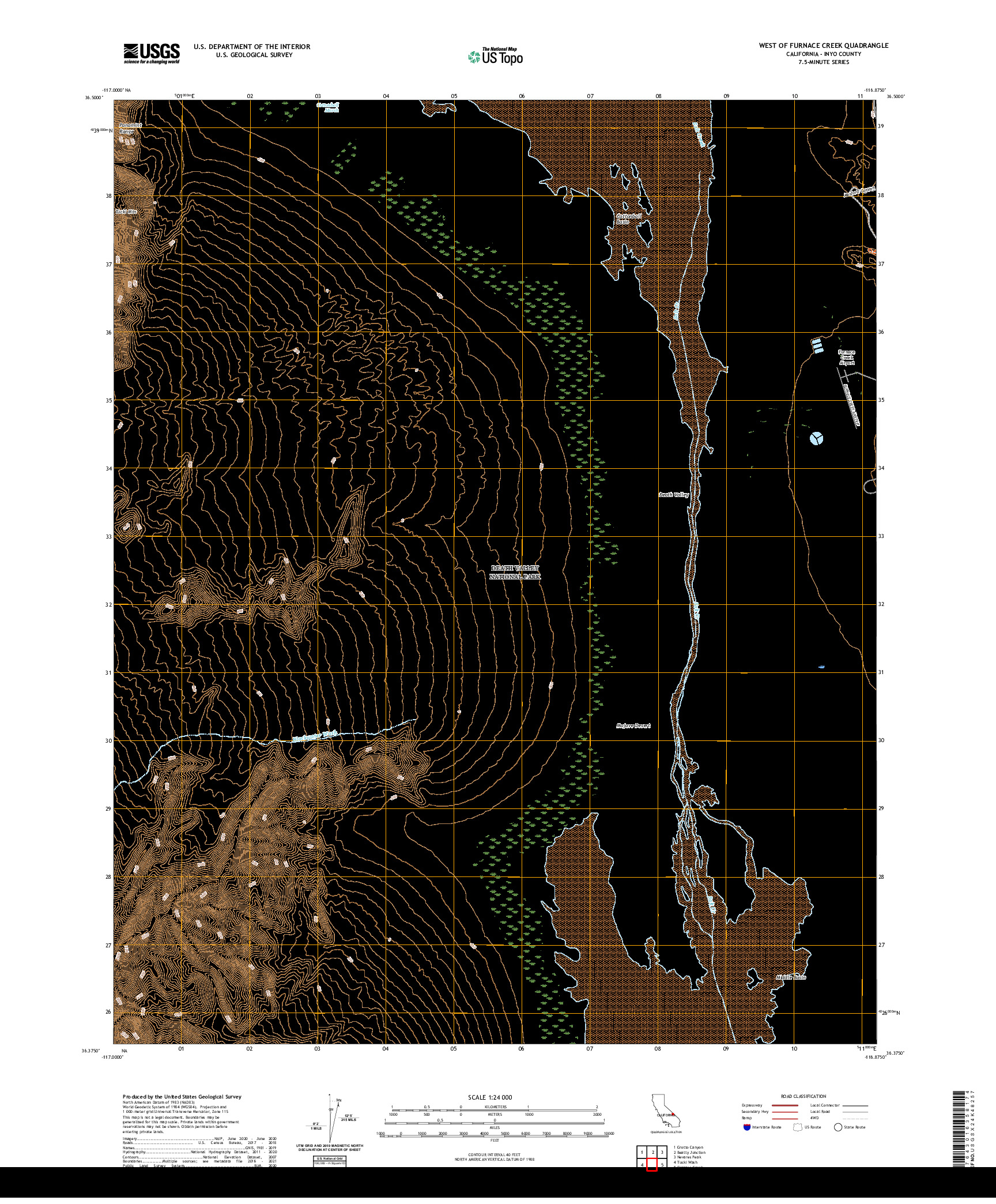 US TOPO 7.5-MINUTE MAP FOR WEST OF FURNACE CREEK, CA