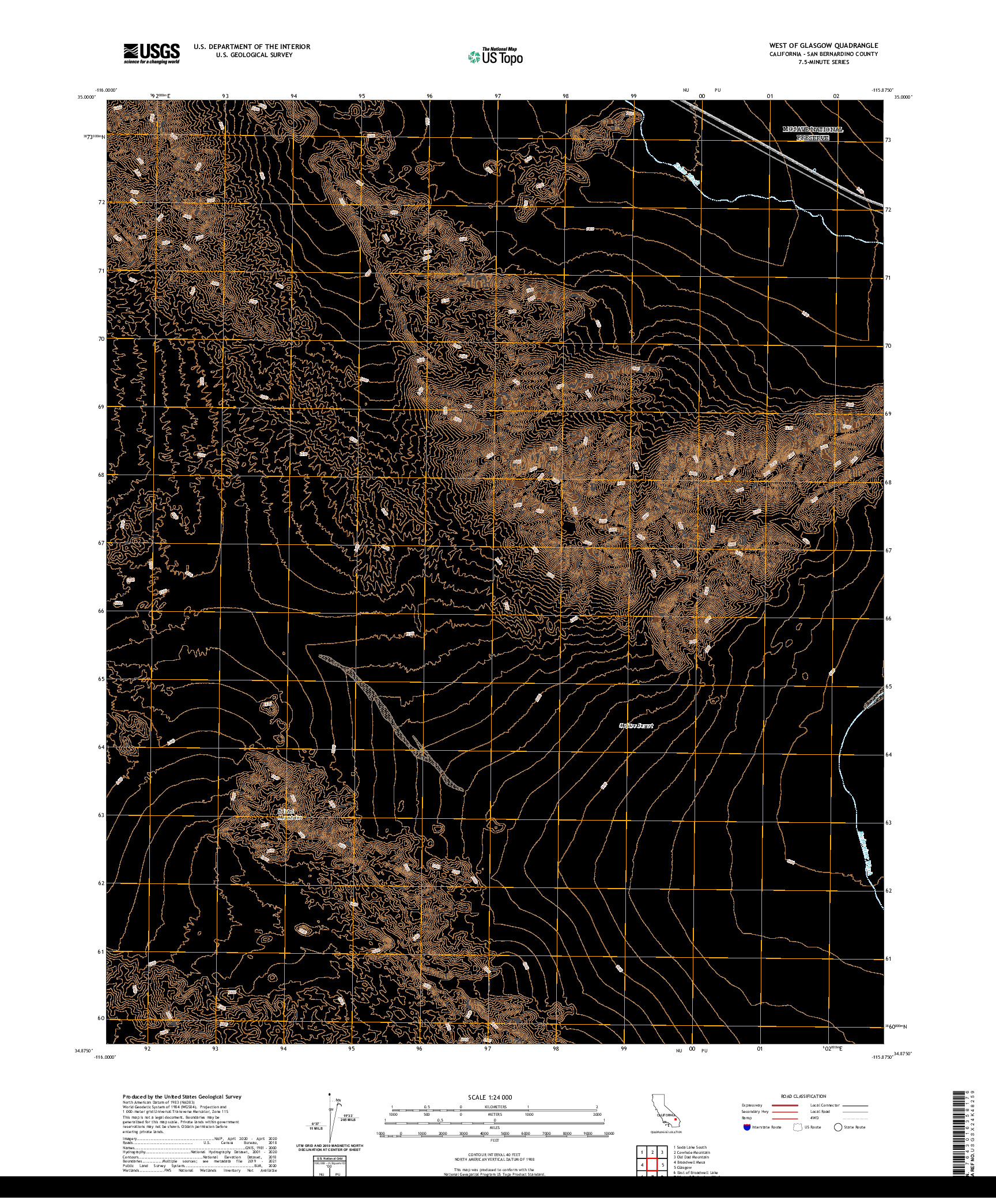 US TOPO 7.5-MINUTE MAP FOR WEST OF GLASGOW, CA